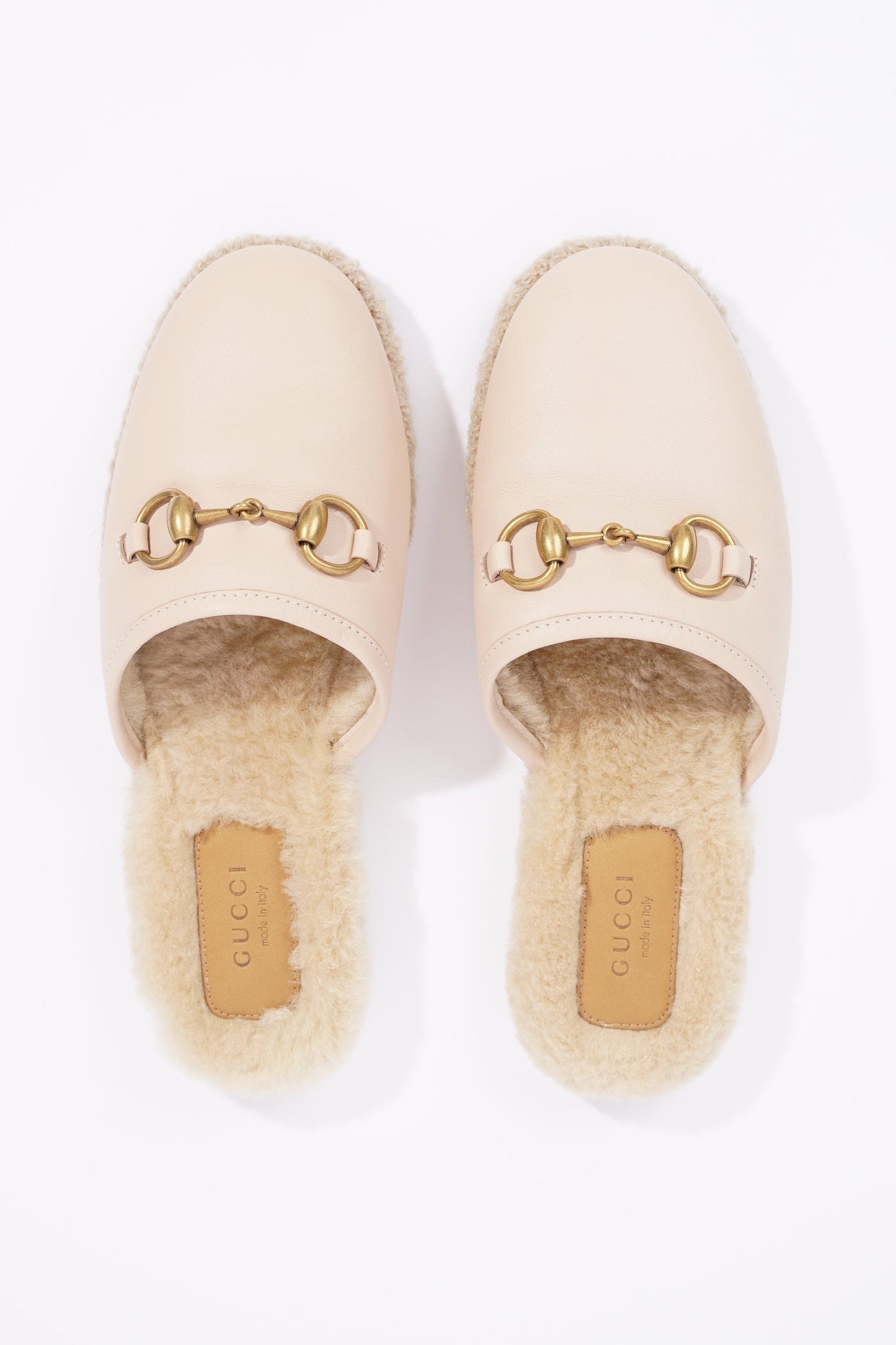 Gucci Womens Leather & Fur Horsebit Mule Nude EU 36.5 / UK 3.5