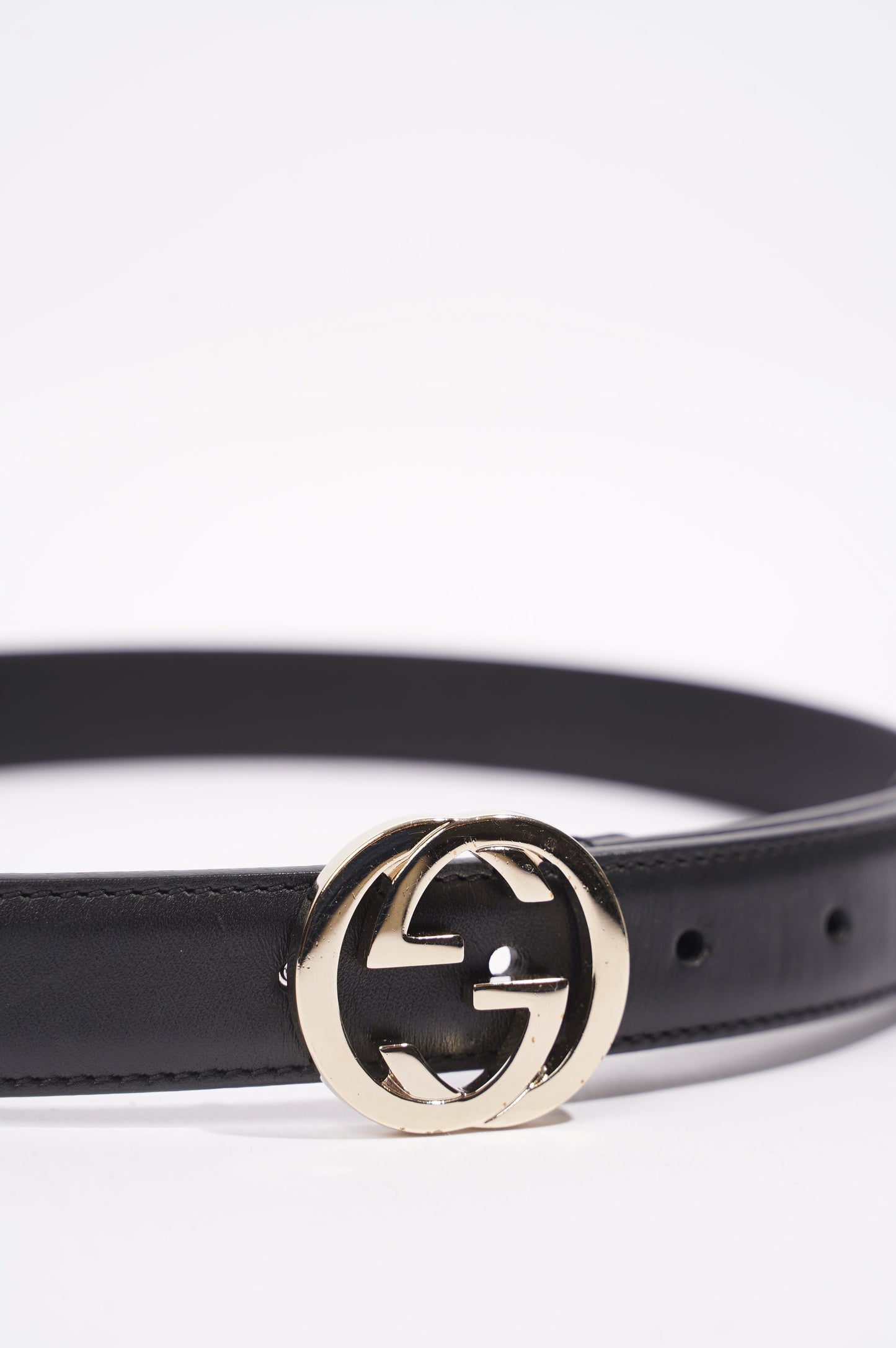 Gucci Womens Interlocking GG Belt Black Leather 75cm