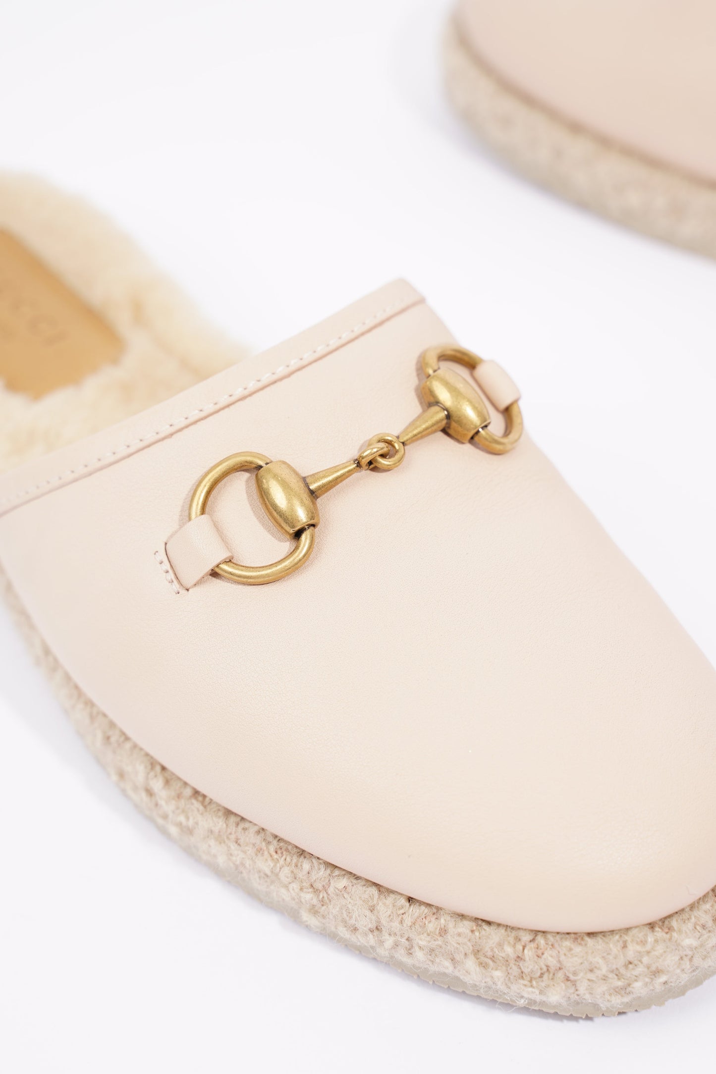 Gucci Womens Leather & Fur Horsebit Mule Nude EU 36.5 / UK 3.5