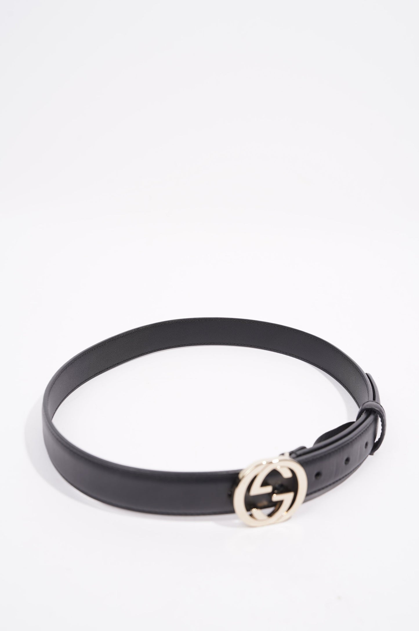 Gucci Womens Interlocking GG Belt Black Leather 75cm