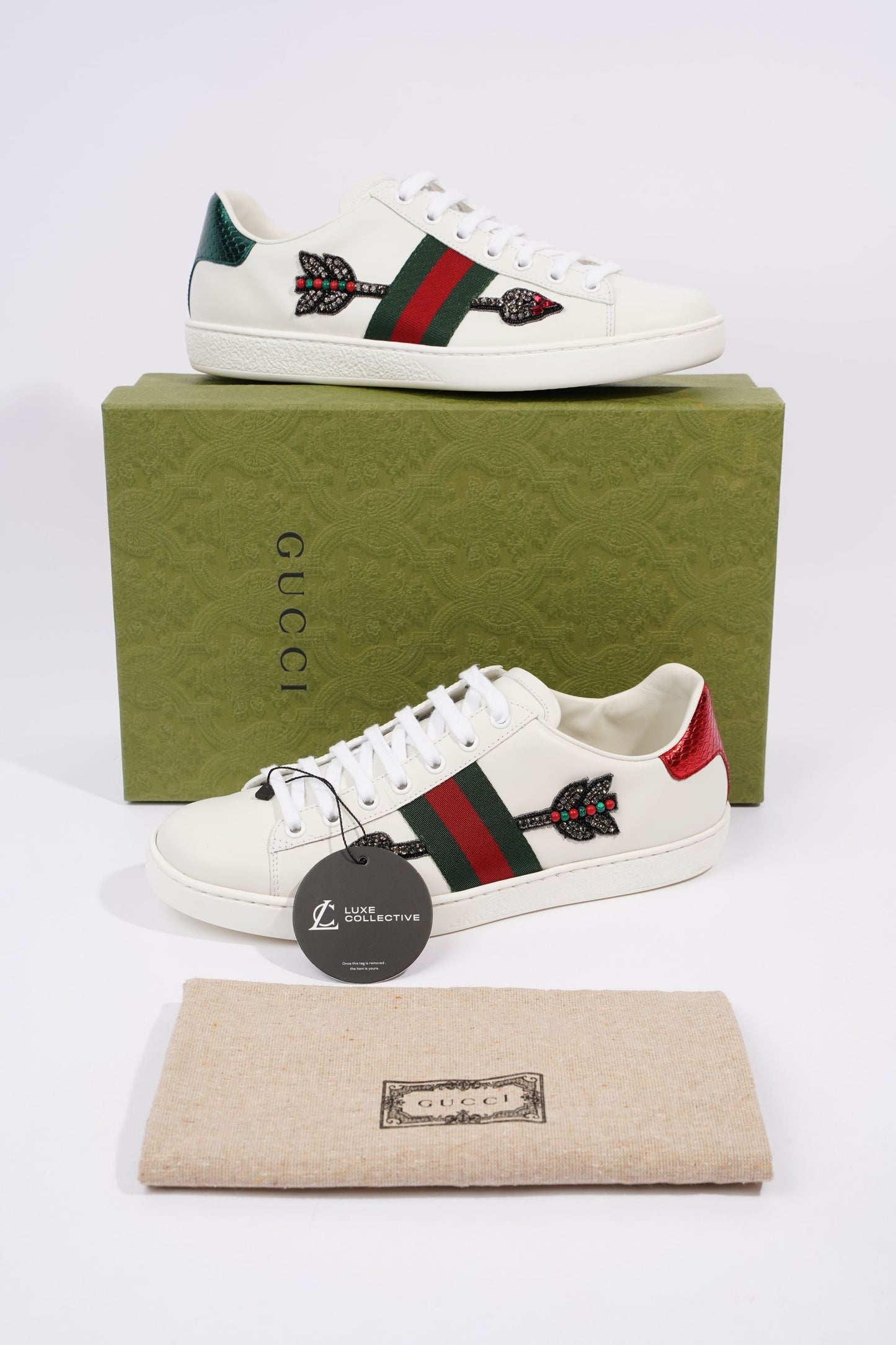 Gucci Womens Ace Arrow Sneaker White / Green / Red EU 39 / UK 6