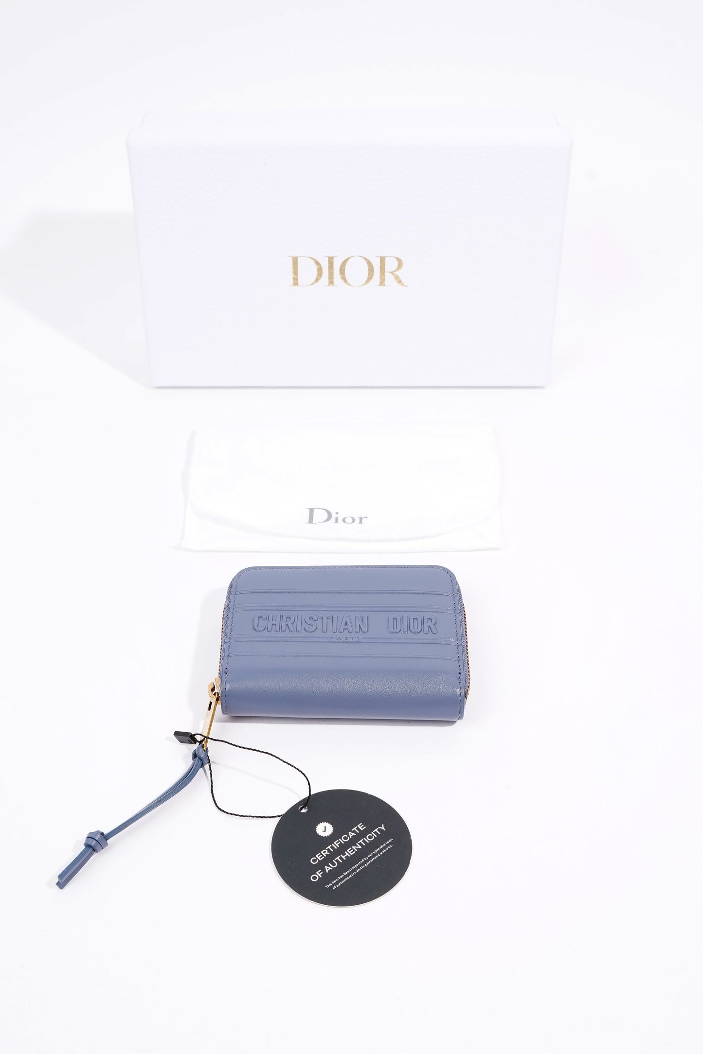 Christian Dior Zip Around Wallet Blue Leather Small