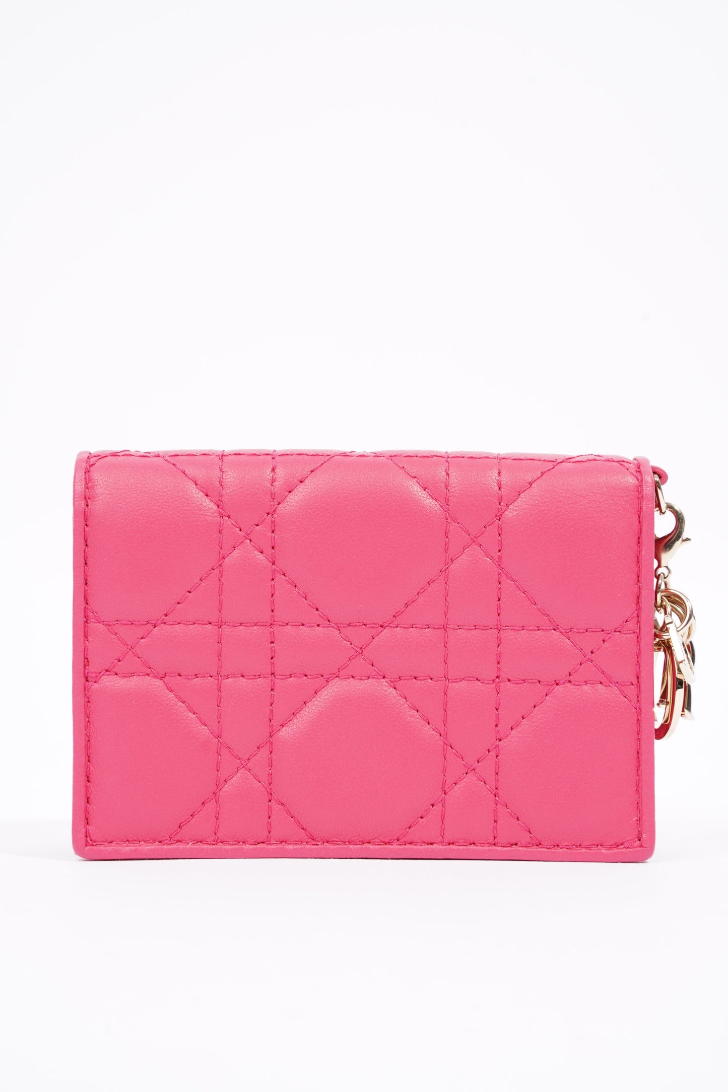 Christian Dior Womens Lady Dior Bi-Fold Wallet Pink Leather