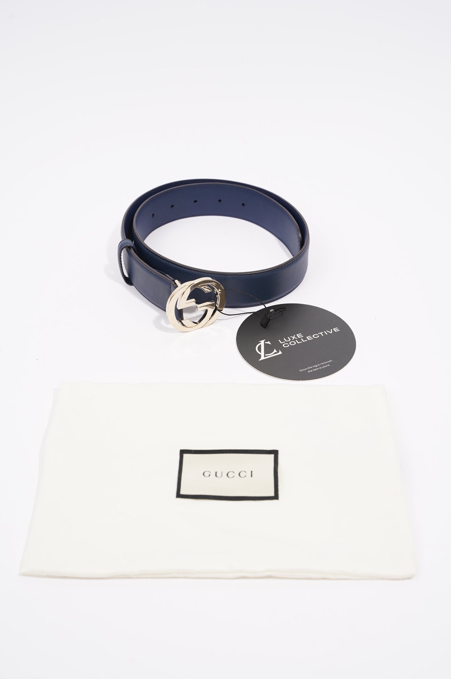 Gucci Womens Interlocking Belt Navy / Silver 75-30