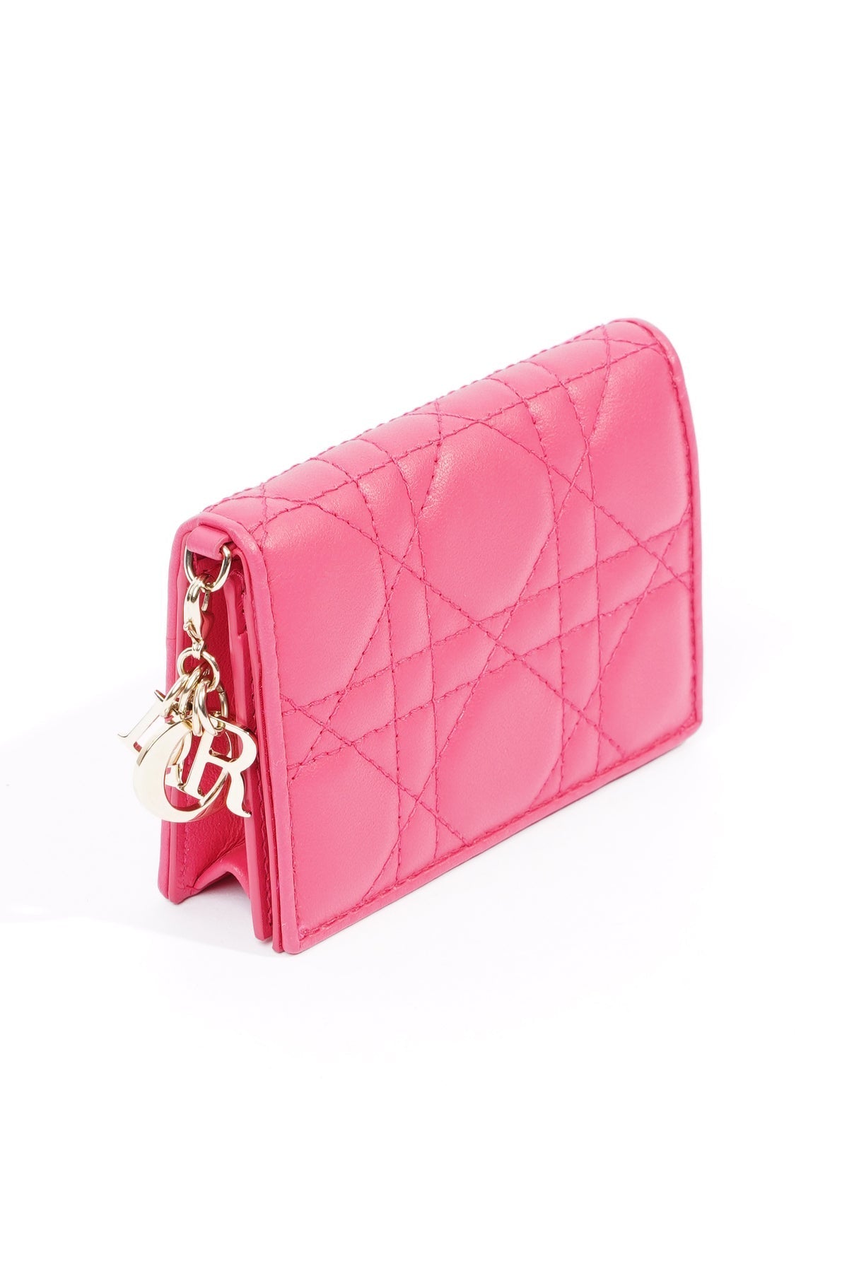 Christian Dior Womens Lady Dior Bi-Fold Wallet Pink Leather