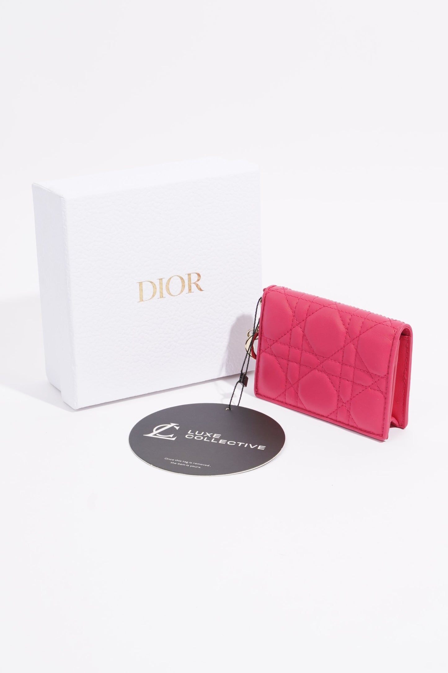 Christian Dior Womens Lady Dior Bi-Fold Wallet Pink Leather