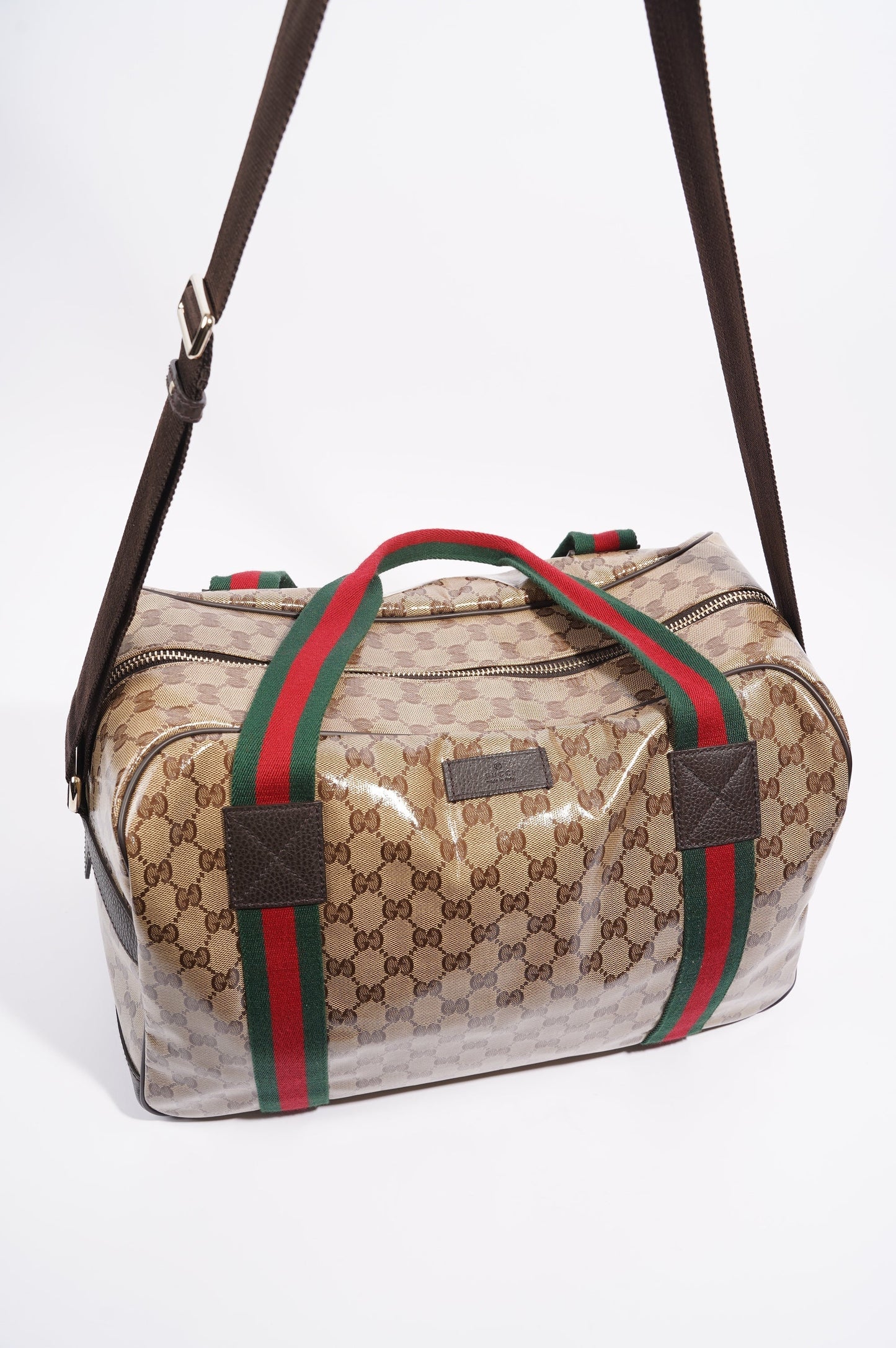 Gucci Womens 2 Way Crystal Boston Bag Supreme / Red / Green