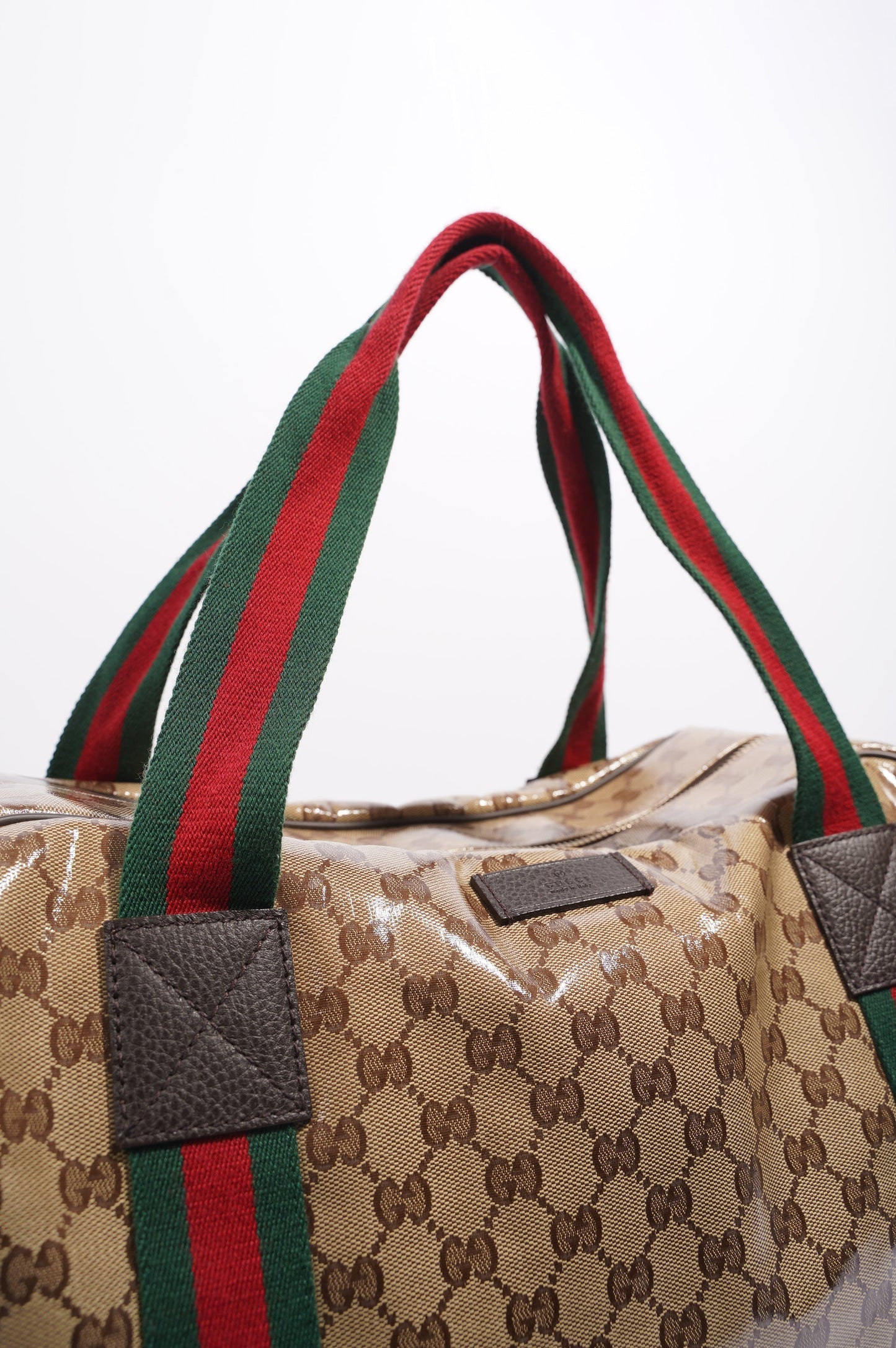 Gucci Womens 2 Way Crystal Boston Bag Supreme / Red / Green