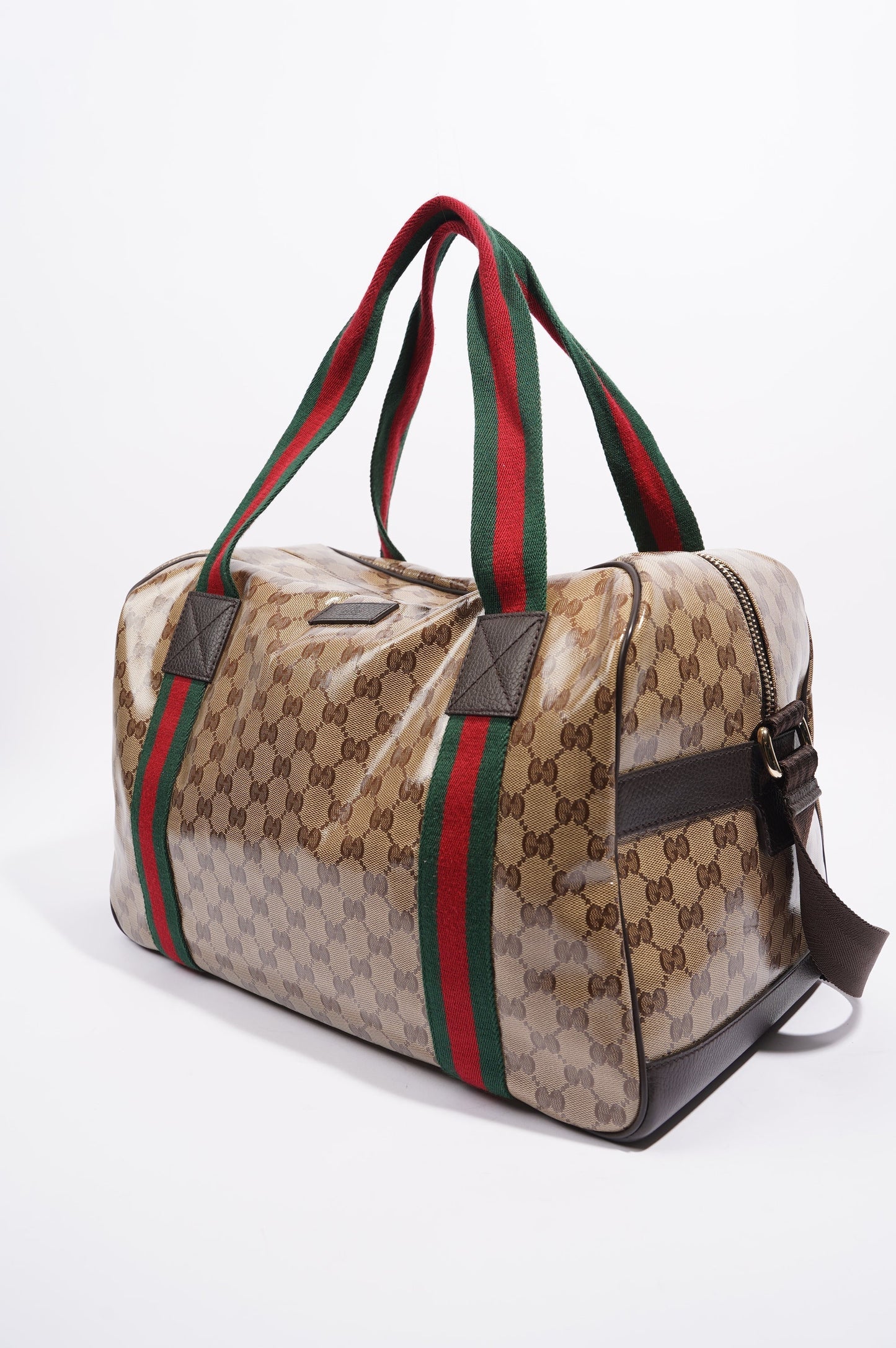 Gucci Womens 2 Way Crystal Boston Bag Supreme / Red / Green