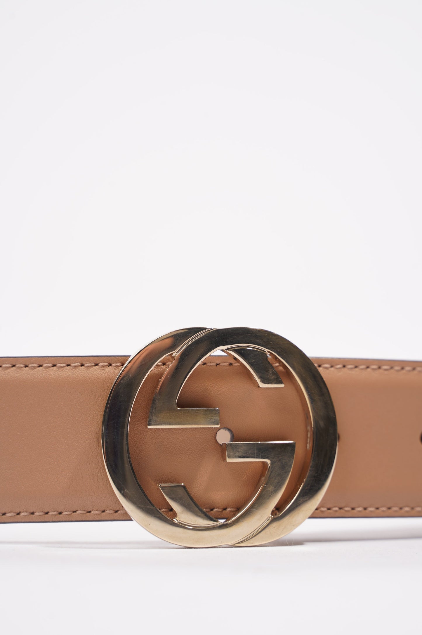 Gucci Womens Interlocking G Belt Nude Leather 90cm