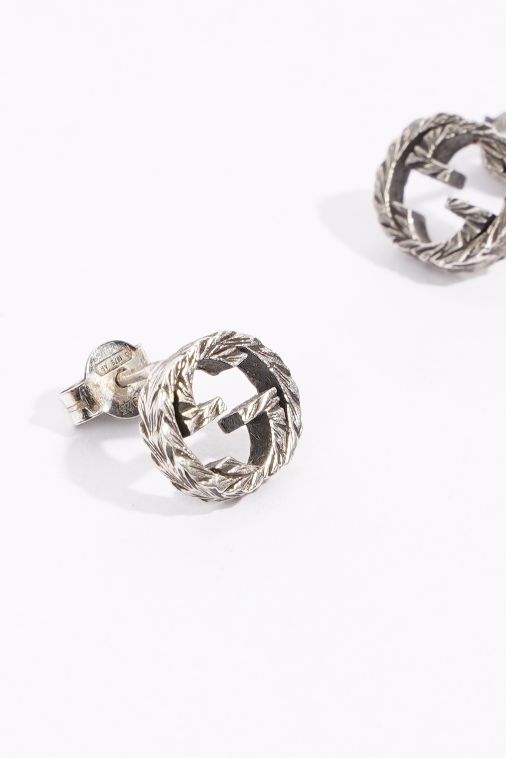 Gucci Womens Interlocking G Earrings Silver