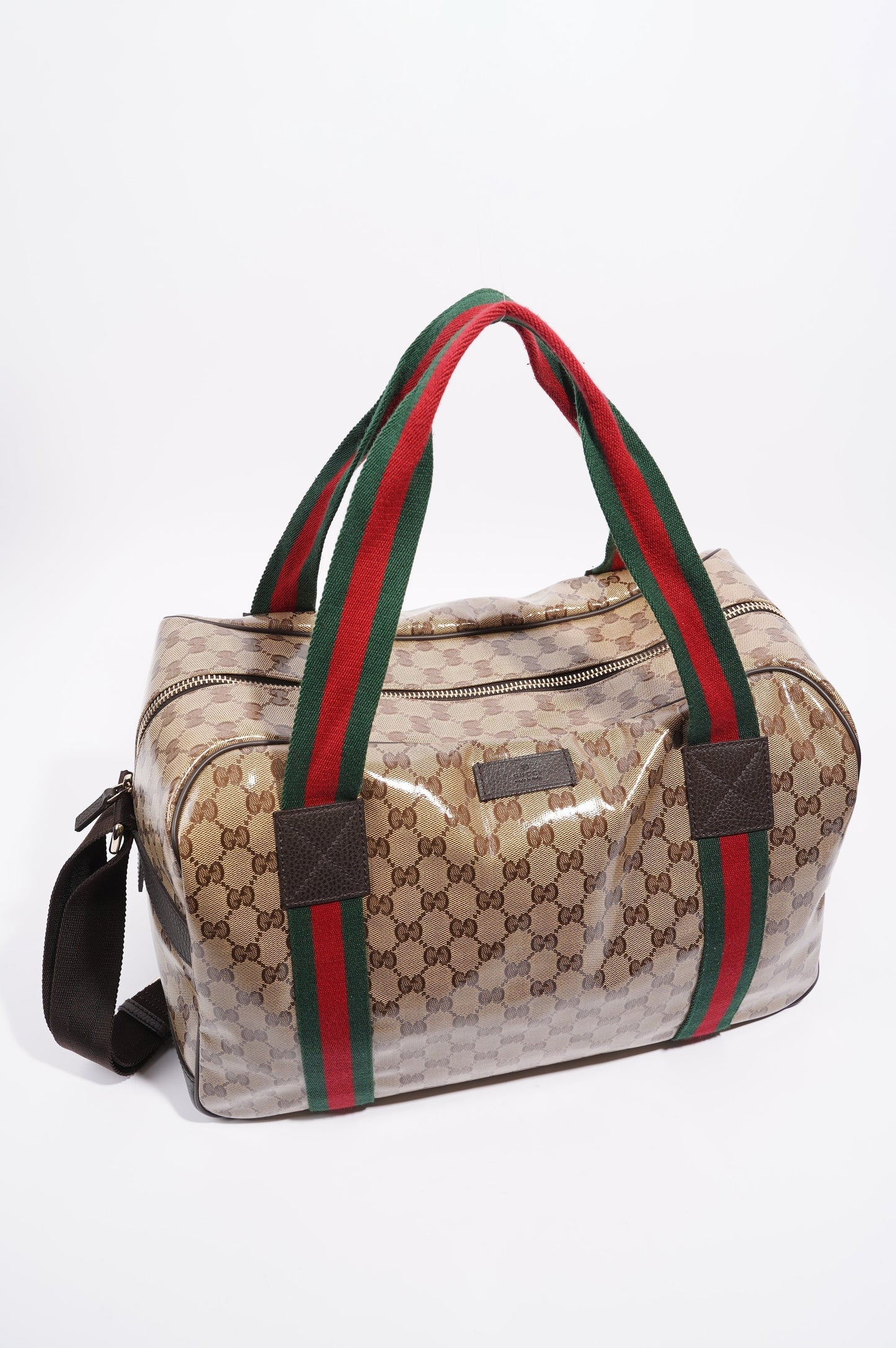 Gucci Womens 2 Way Crystal Boston Bag Supreme / Red / Green