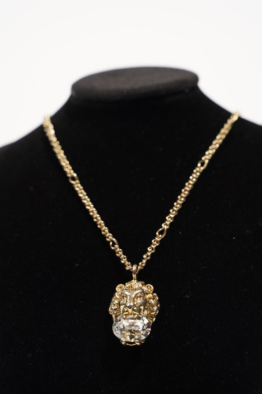 Gucci Womens Lion Head Necklace Gold Crystal