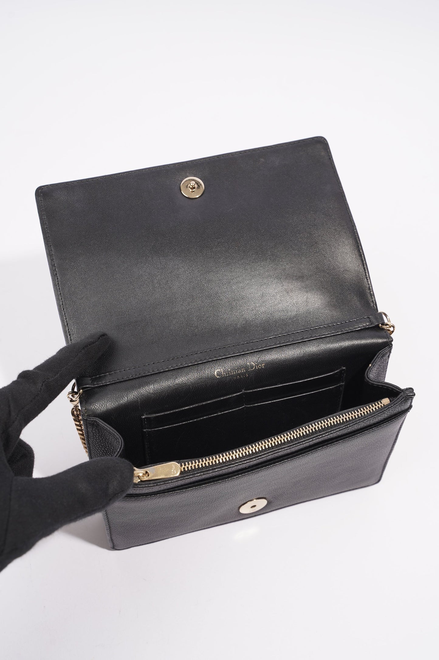 Christian Dior Diorama Wallet On Chain Black Leather