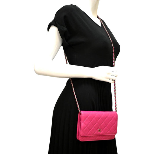 CHANEL WOC Quilted Caviar Leather Crossbody Wallet Pink