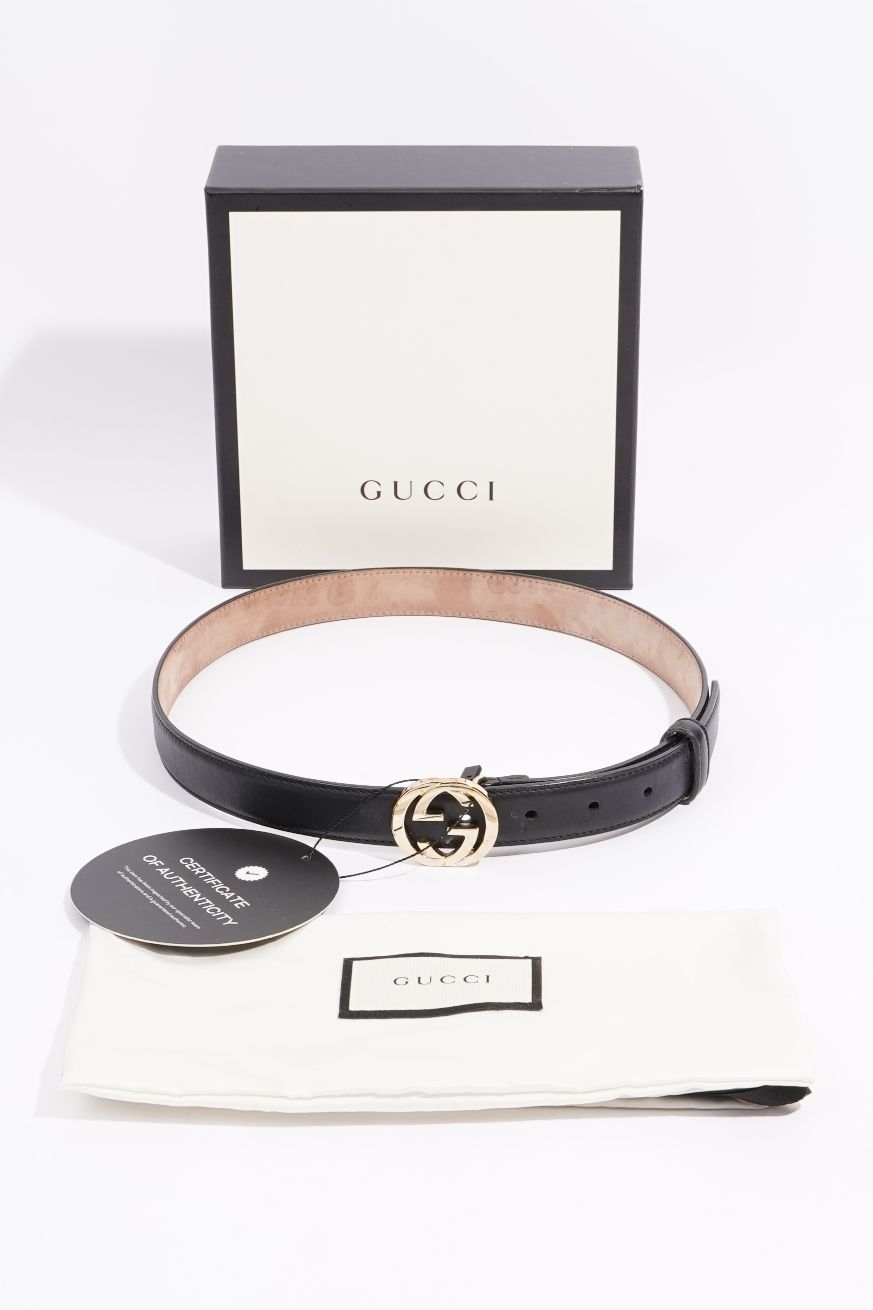 Gucci Womens Interlocking Belt Black Leather 75cm