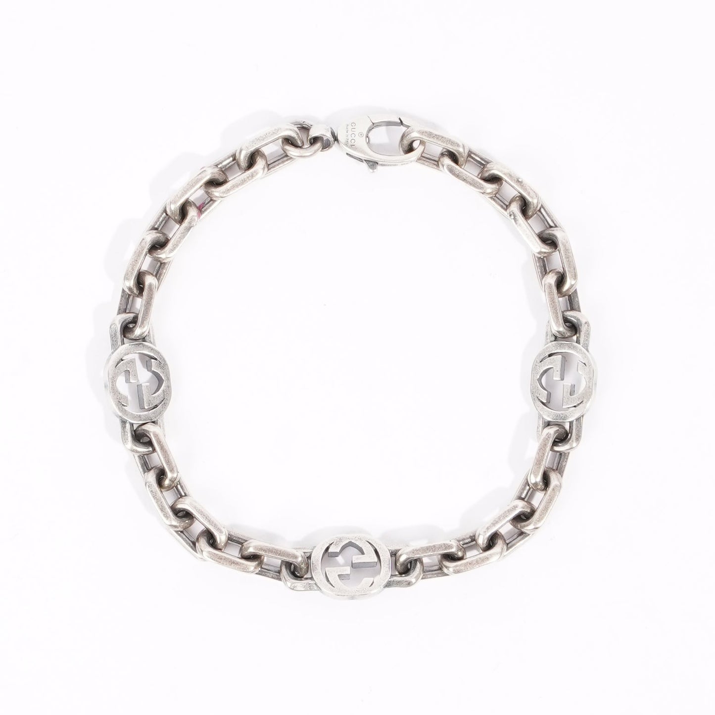 Gucci Womens Interlocking GG Bracelet Sterling Silver