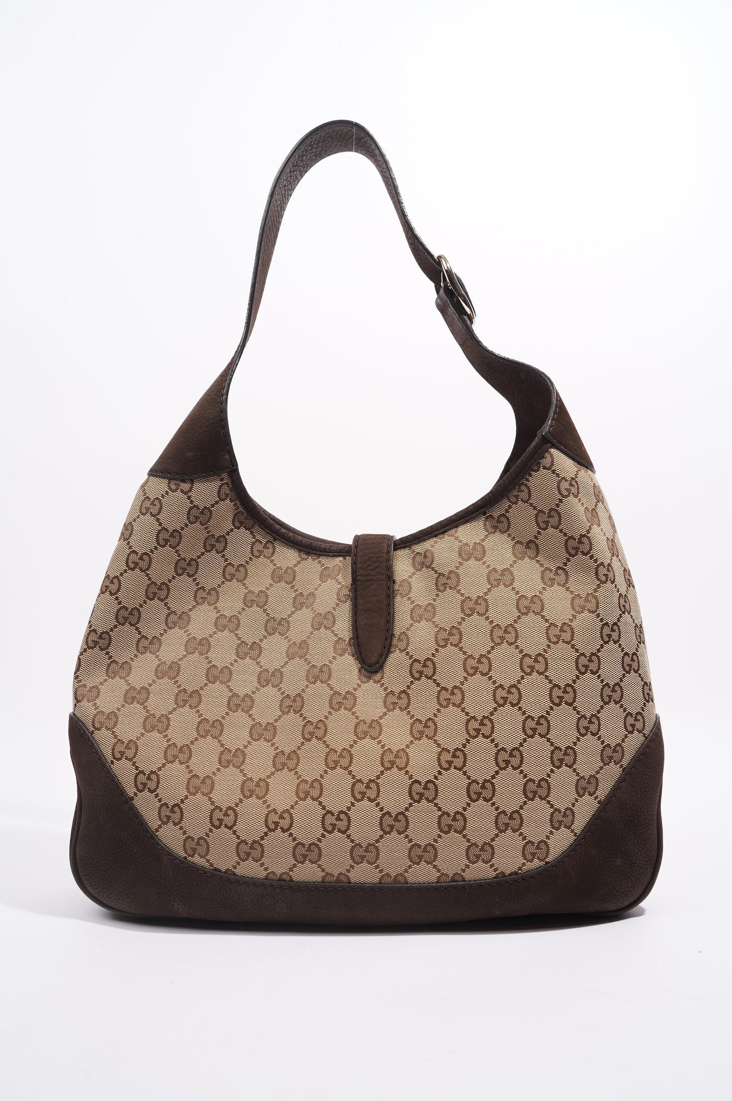 Gucci Womens Jackie Web Cherry Line Bag Brown Leather Canvas