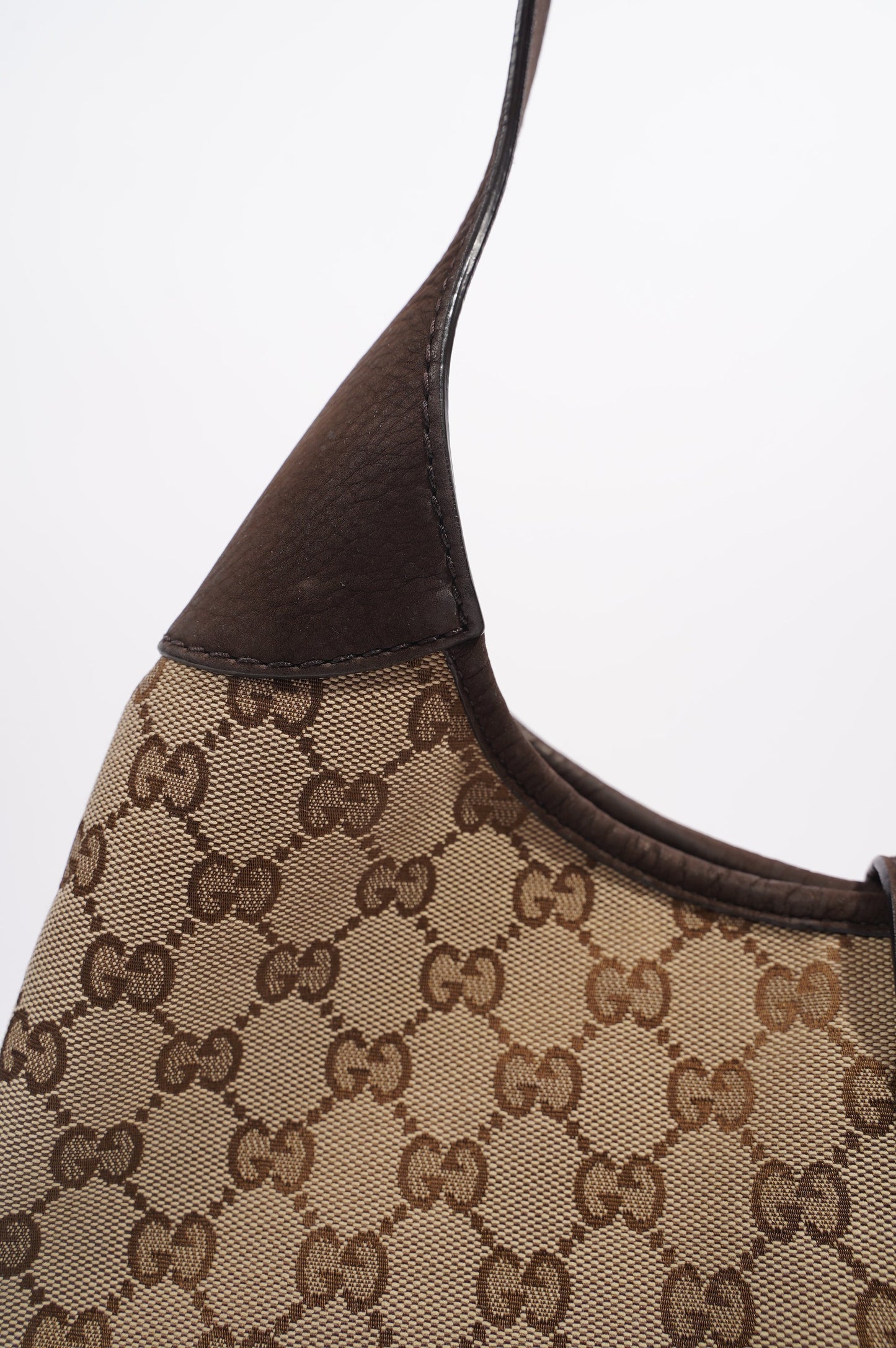 Gucci Womens Jackie Web Cherry Line Bag Brown Leather Canvas