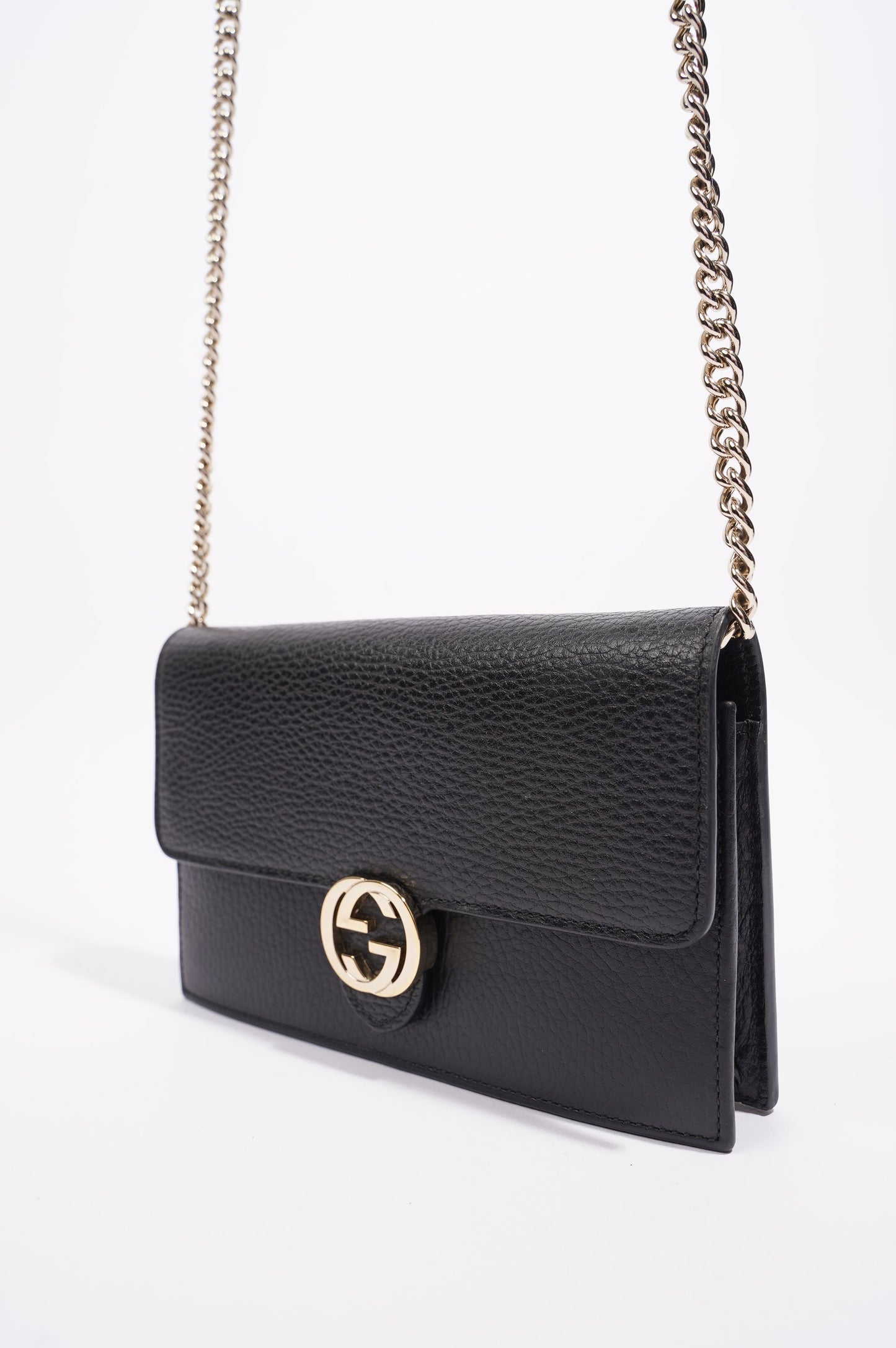 Gucci Womens Interlocking Wallet on Chain Black Leather