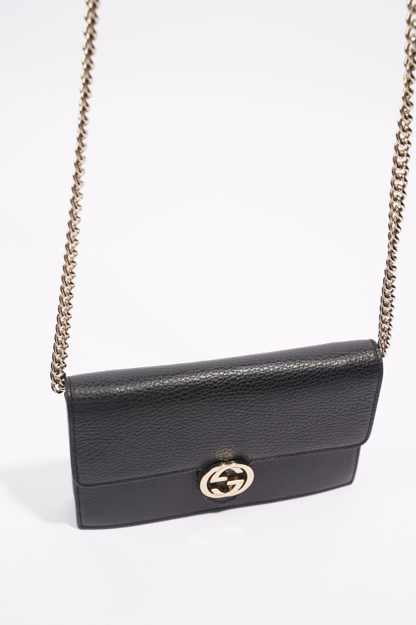 Gucci Womens Interlocking Wallet on Chain Black Leather