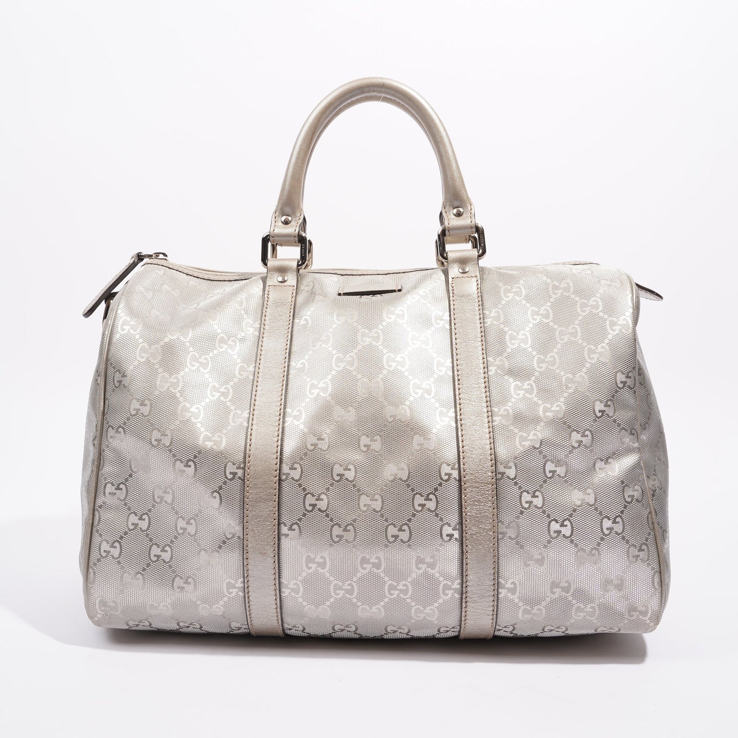 Gucci Womens Joy Boston Bag Silver GG Medium