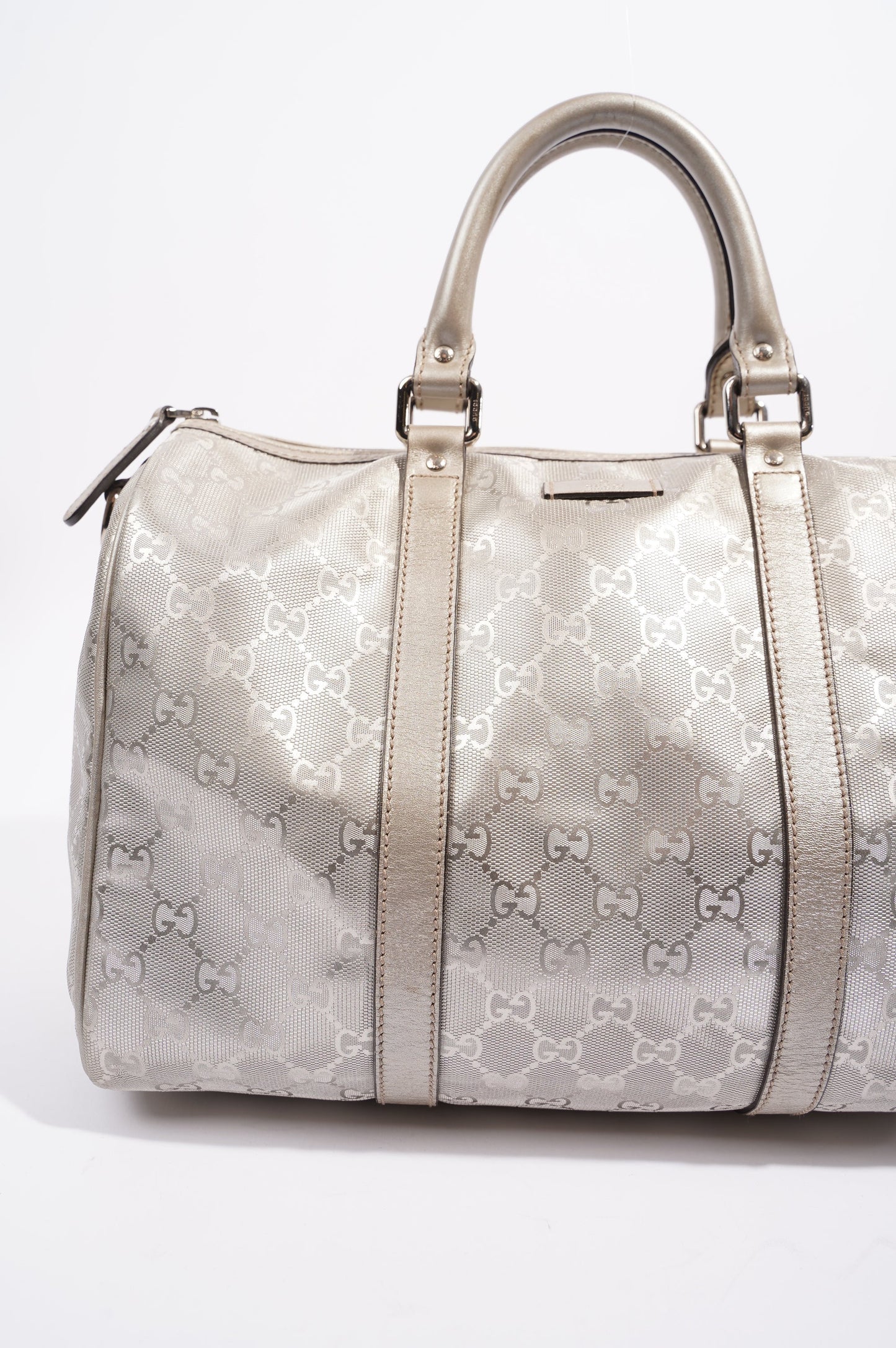 Gucci Womens Joy Boston Bag Silver GG Medium