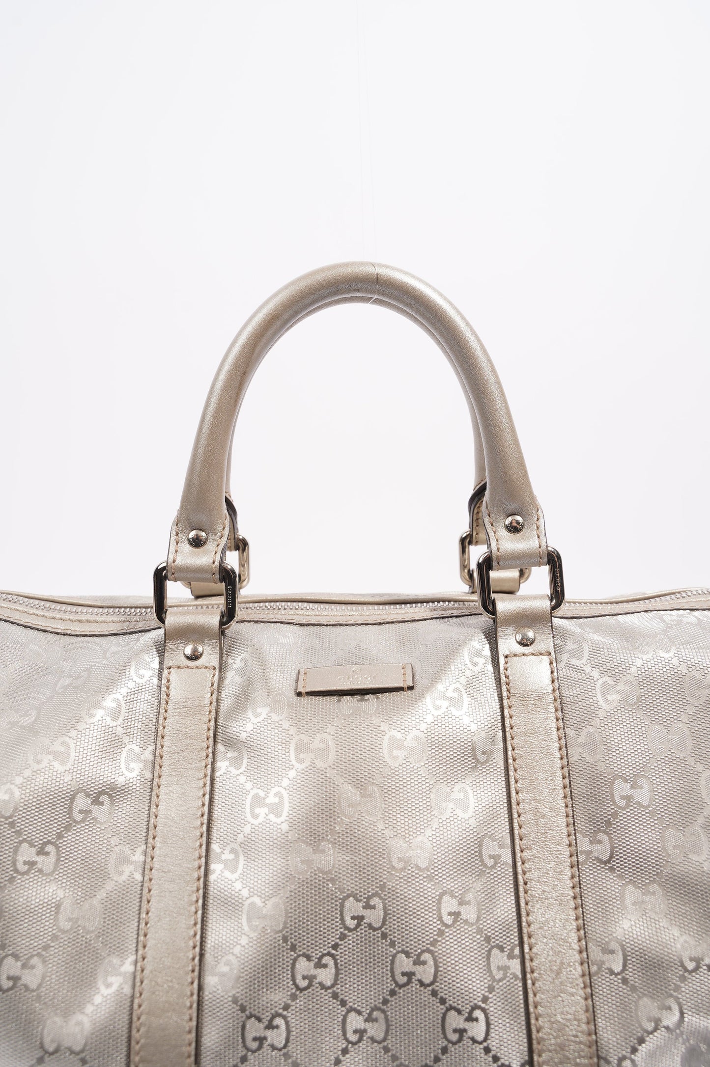 Gucci Womens Joy Boston Bag Silver GG Medium