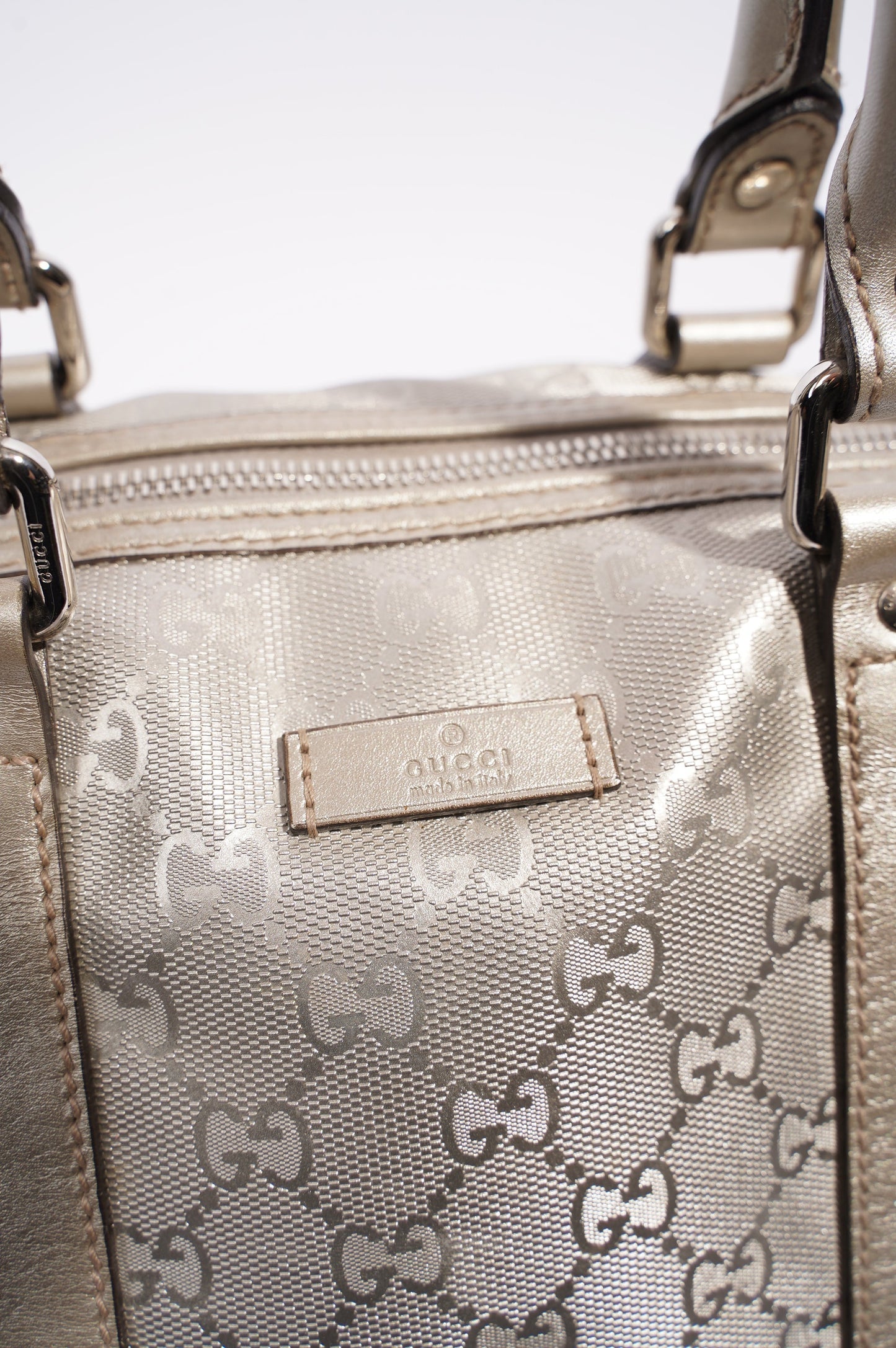 Gucci Womens Joy Boston Bag Silver GG Medium