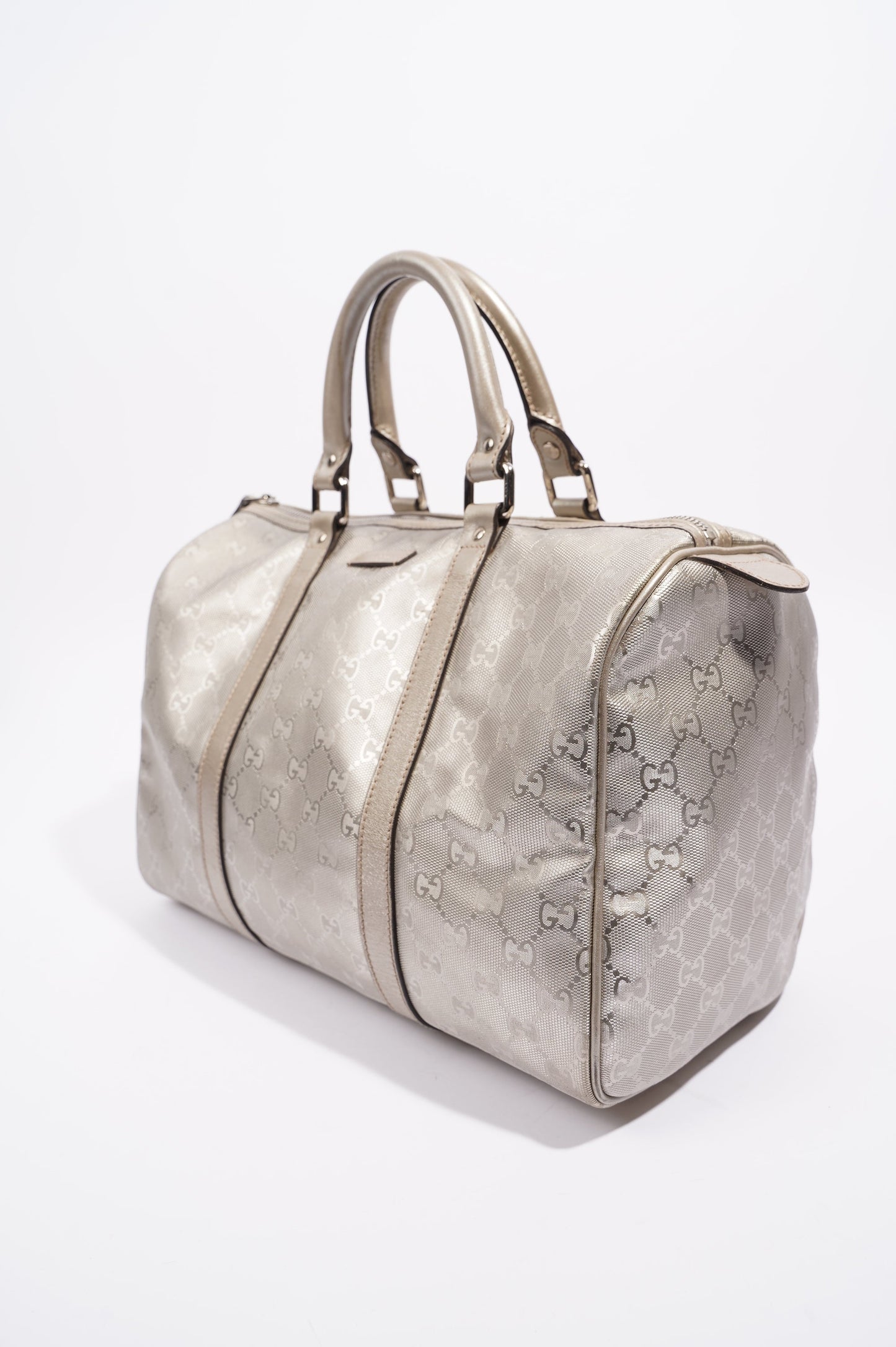 Gucci Womens Joy Boston Bag Silver GG Medium