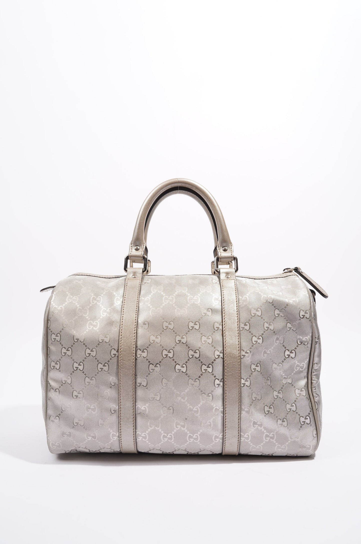 Gucci Womens Joy Boston Bag Silver GG Medium