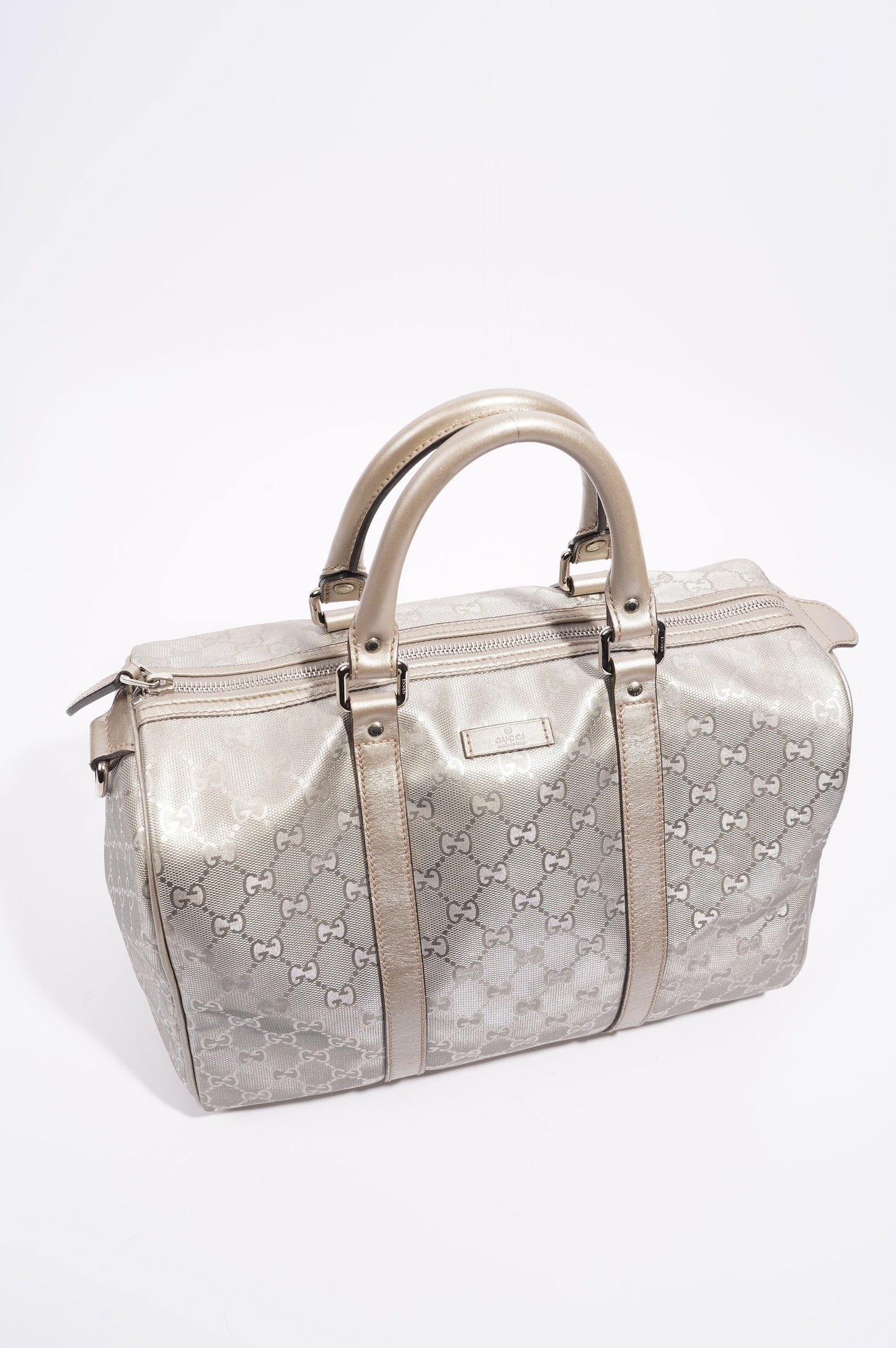 Gucci Womens Joy Boston Bag Silver GG Medium