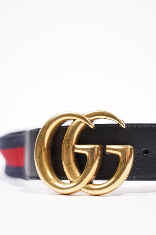 Gucci Womens Marmont Belt Navy / Red 80cm / 32"