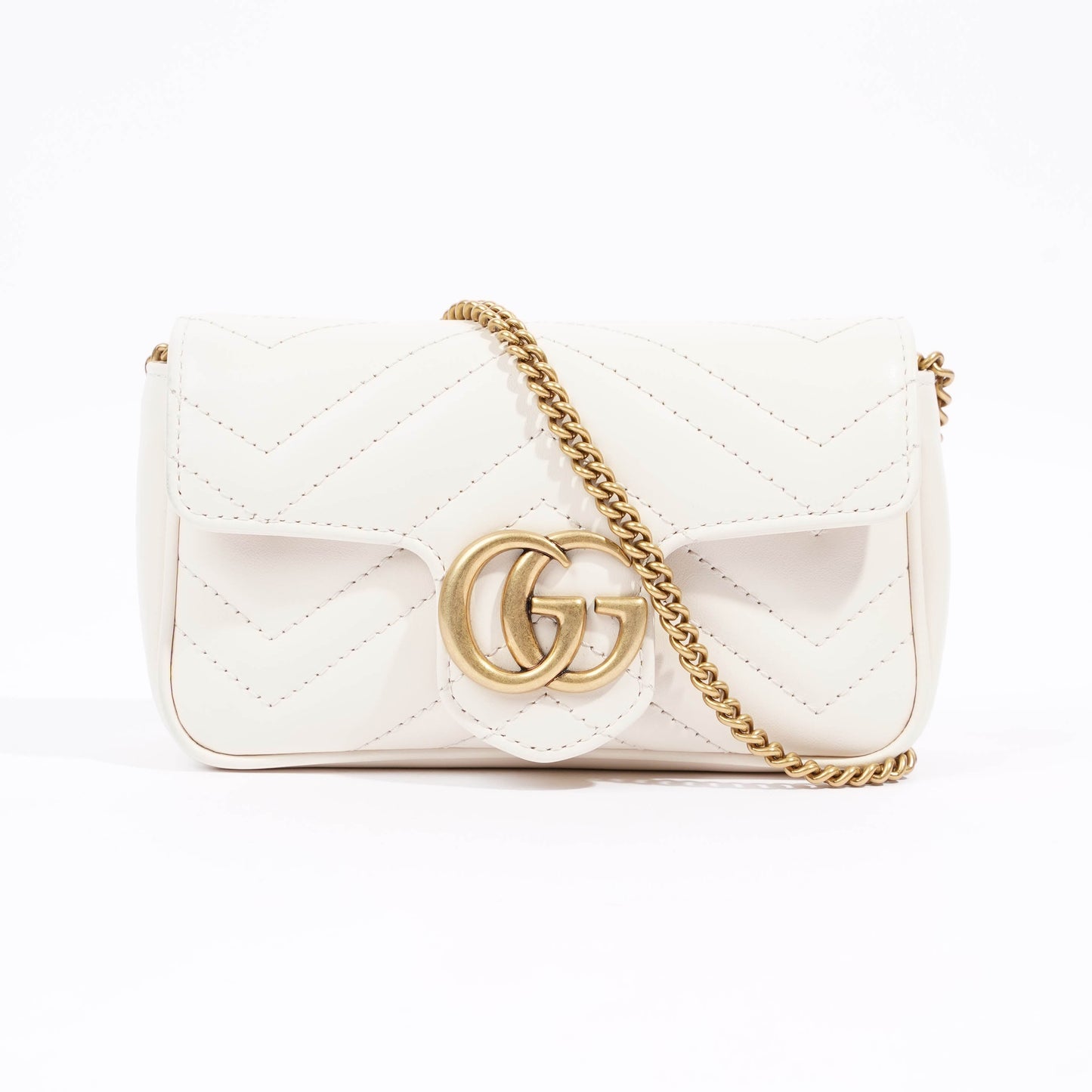 Gucci Womens Marmont Bag White Leather Super Mini