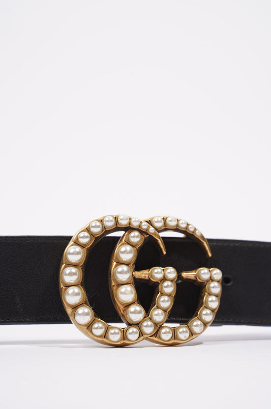 Gucci Womens Marmont Belt With Pearls Black / Gold 95-38