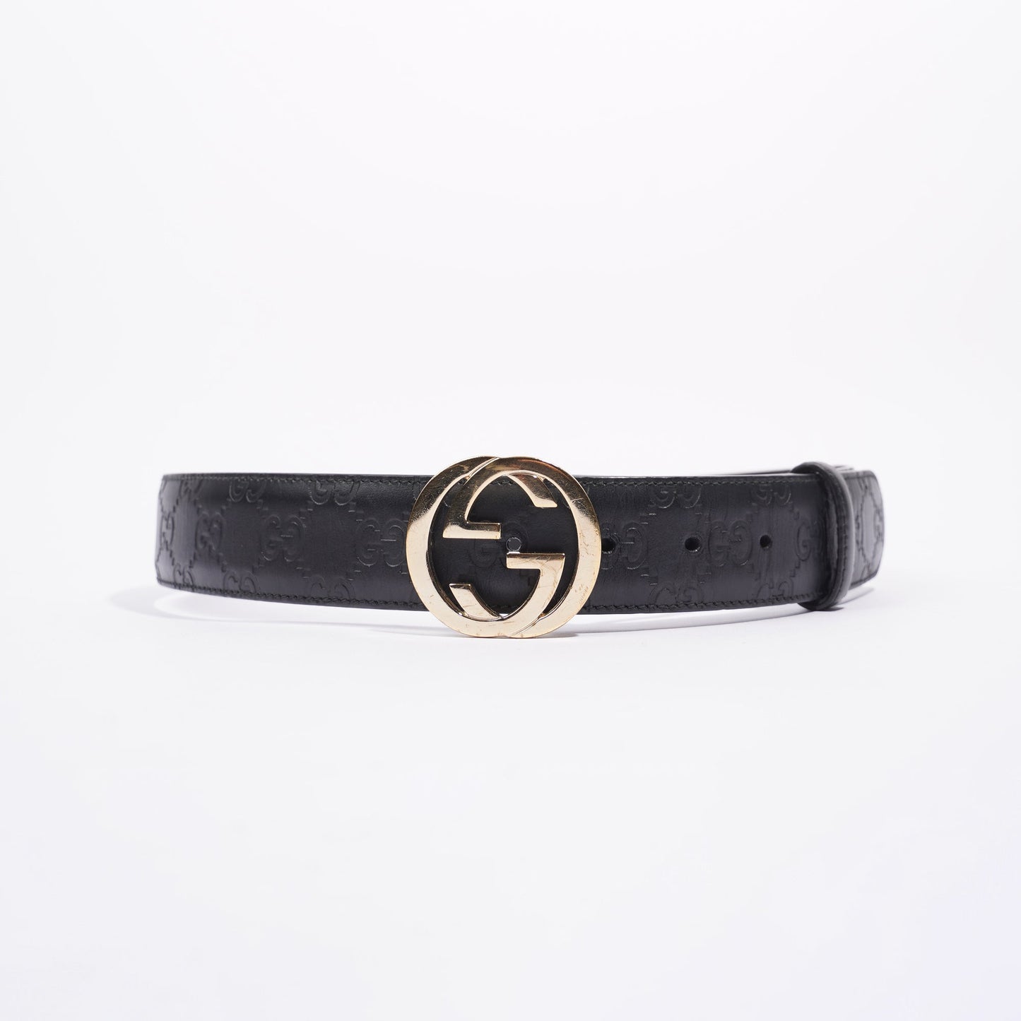 Gucci Womens Interlocking Belt Black Guccissima 80cm / 32"