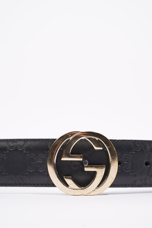 Gucci Womens Interlocking Belt Black Guccissima 80cm / 32"