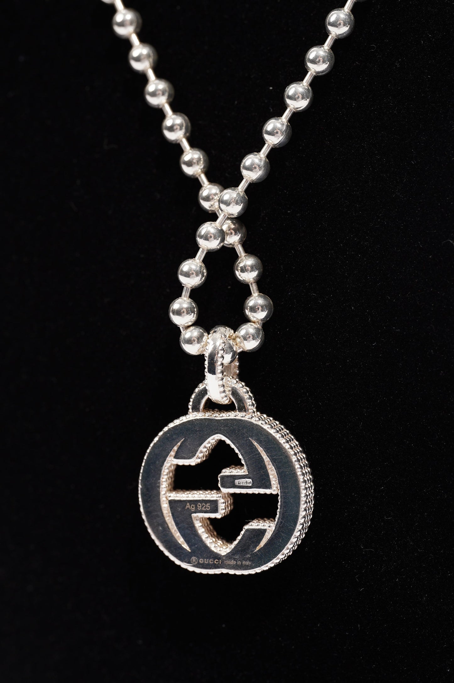 Gucci Womens Interlocking G Pendant Sterling Silver