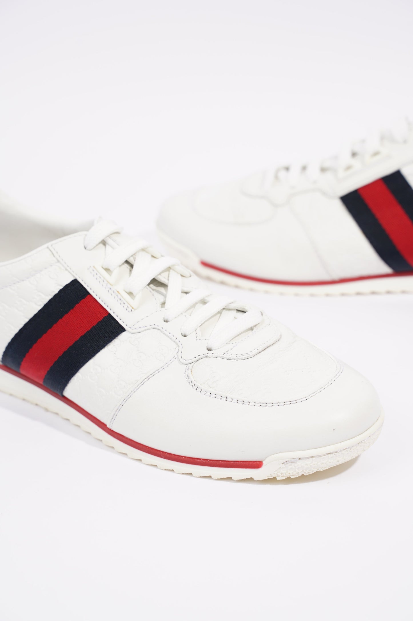 Gucci Womens Leather Low Top White / Green / Red EU 39.5 / UK 6.5