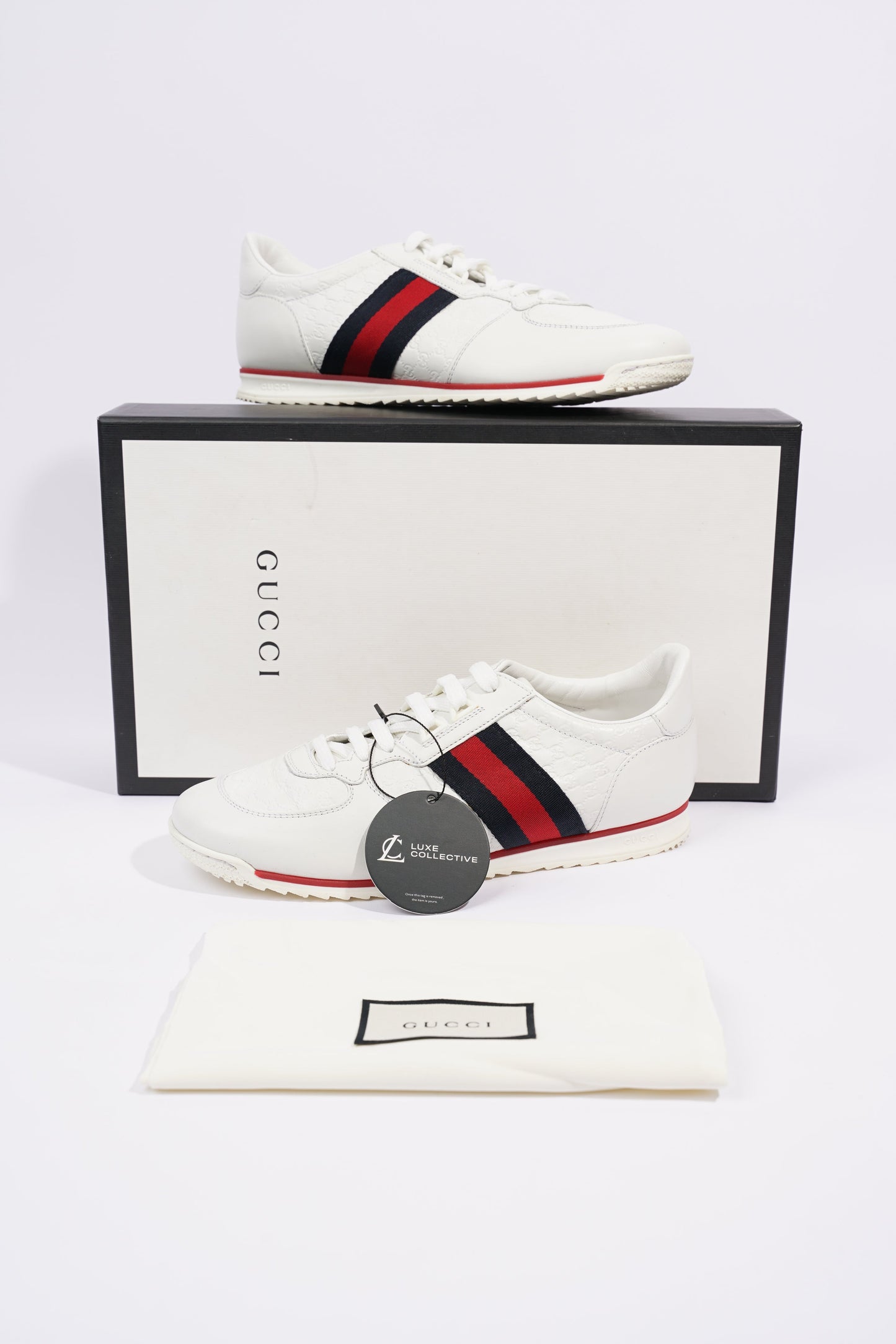 Gucci Womens Leather Low Top White / Green / Red EU 39.5 / UK 6.5