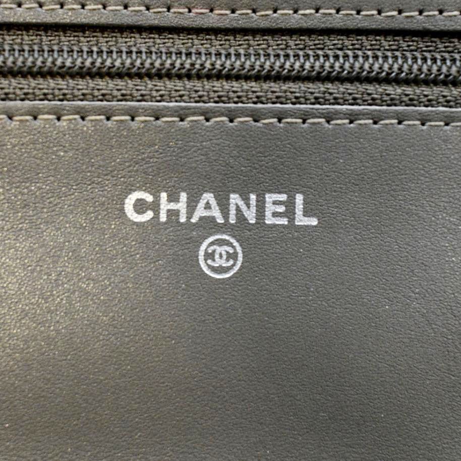 CHANEL Patent Leather Wallet on Chain Crossbody Bag Beige