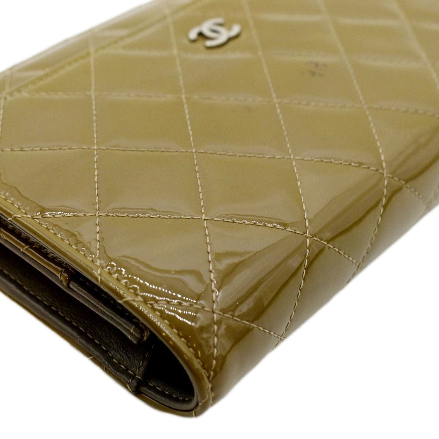 CHANEL Patent Leather Wallet on Chain Crossbody Bag Beige