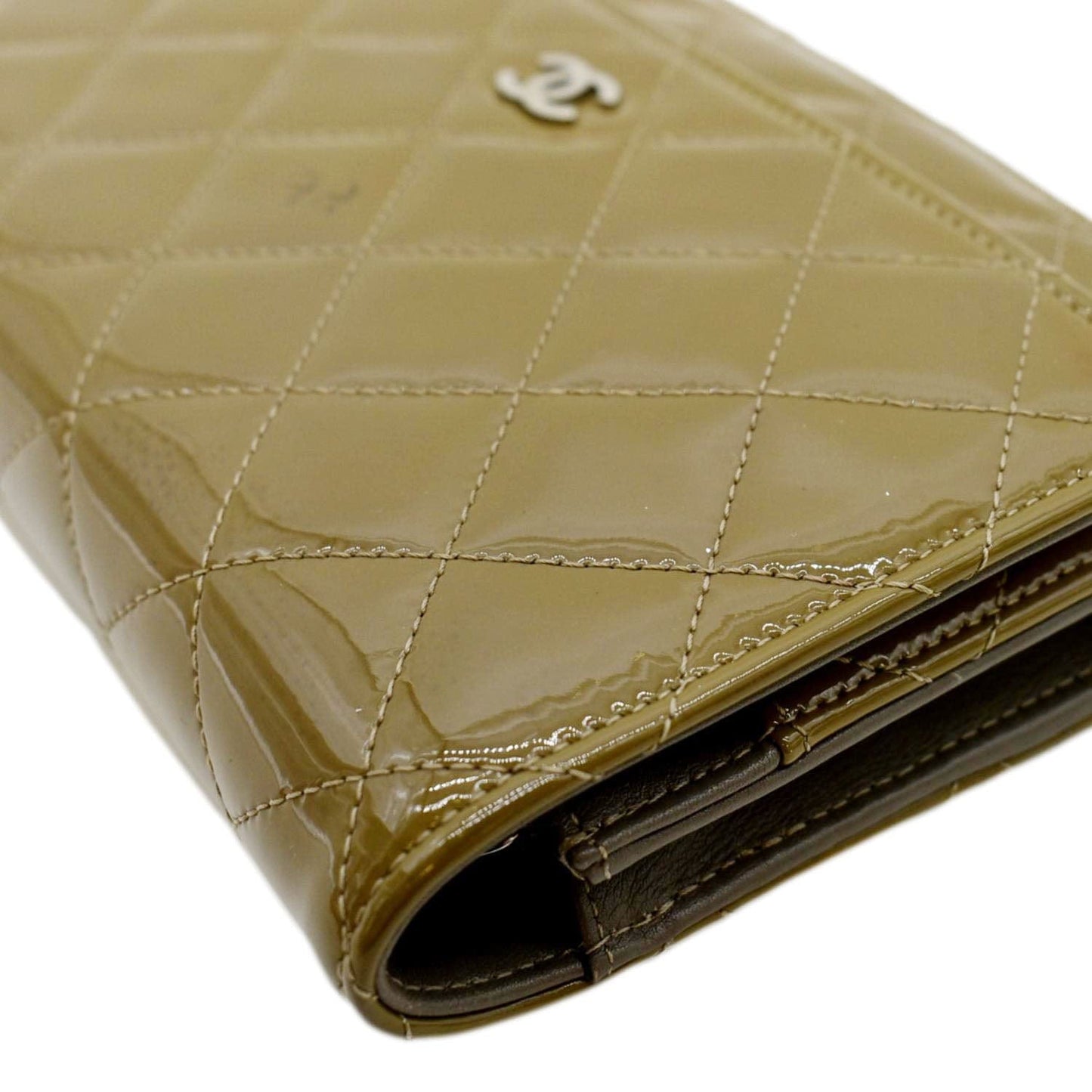 CHANEL Patent Leather Wallet on Chain Crossbody Bag Beige