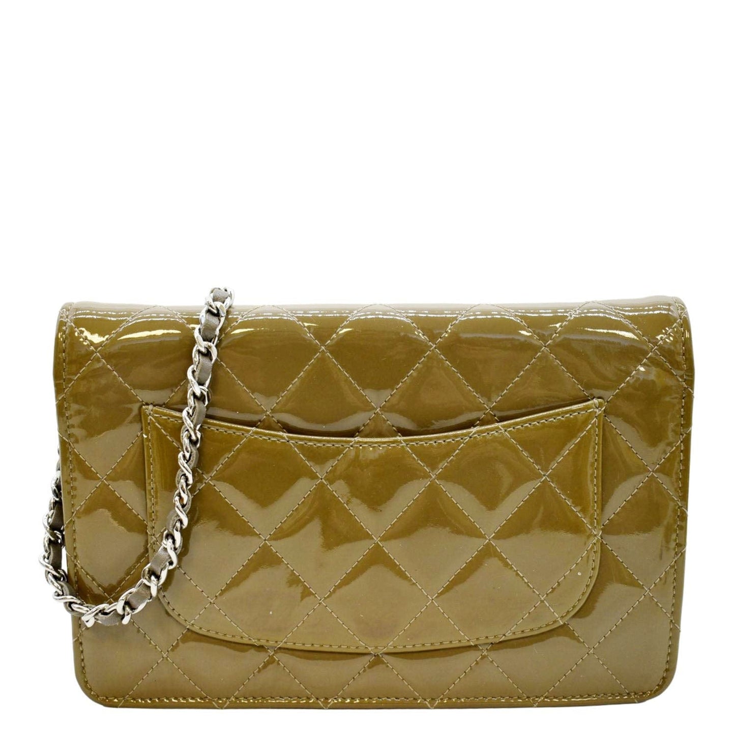 CHANEL Patent Leather Wallet on Chain Crossbody Bag Beige