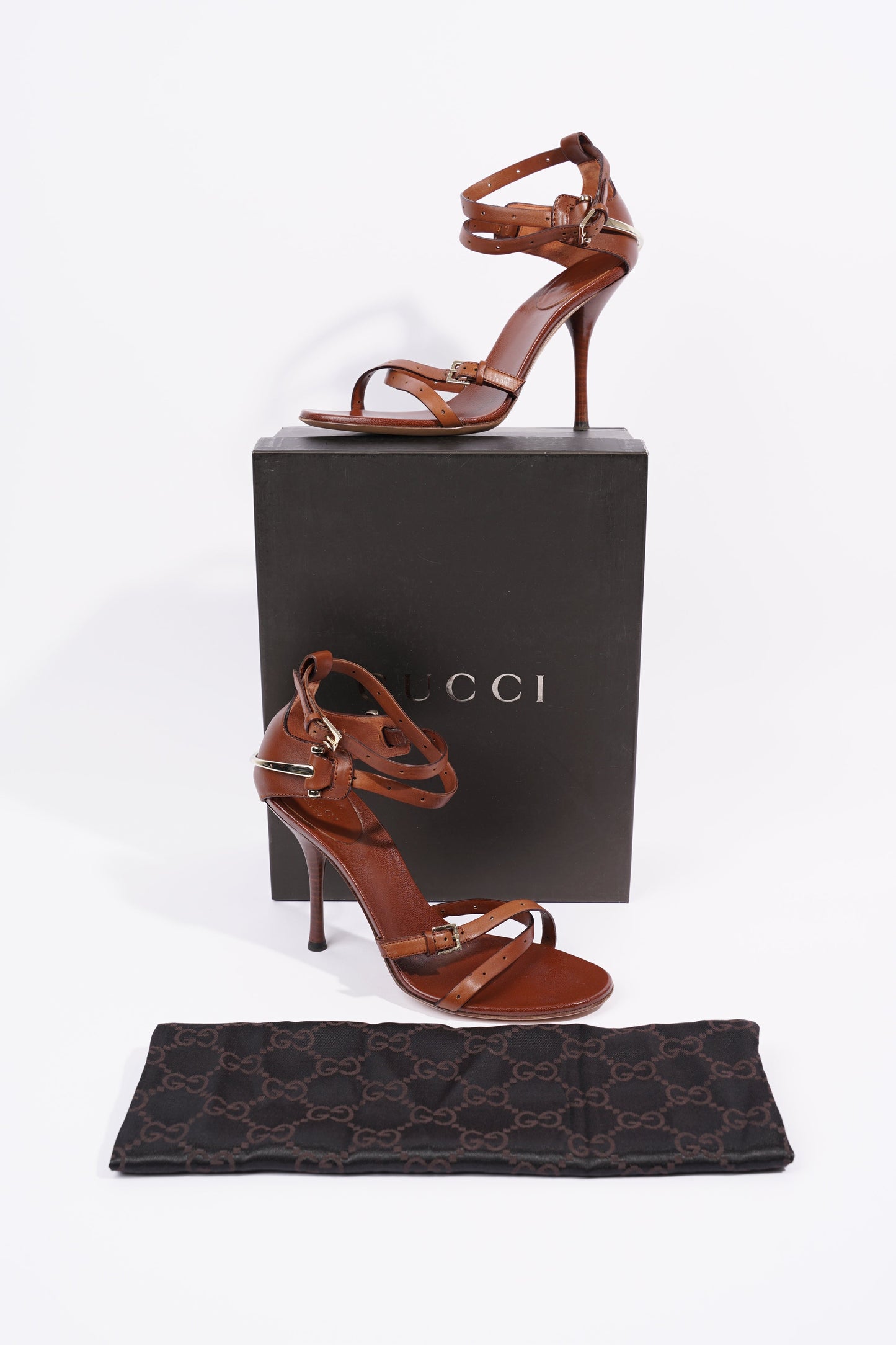 Gucci Womens Leather Strap Heels Brown EU 38 / UK 5