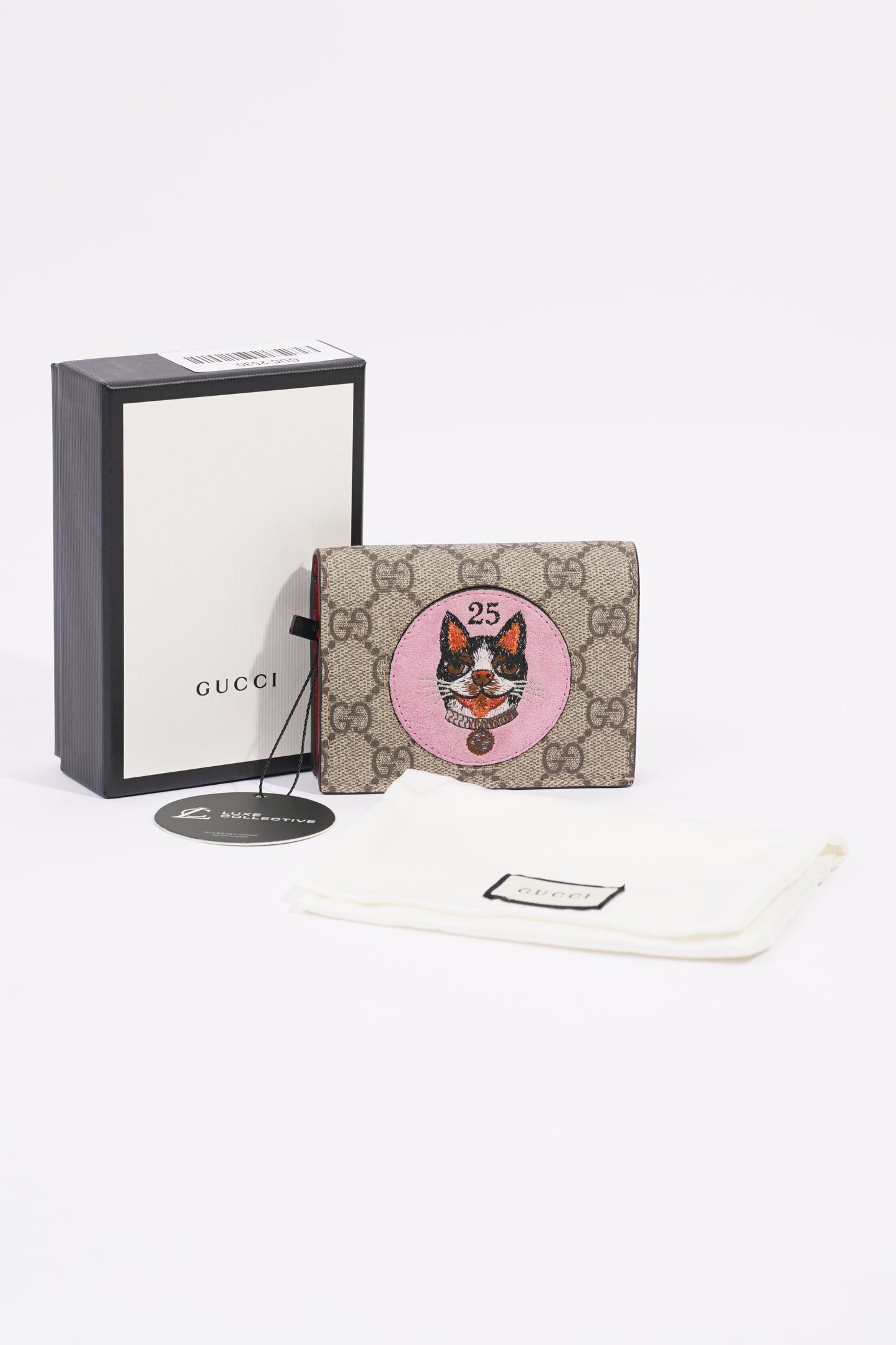 Gucci Womens Bosco Patch Card Case Beige / Pink