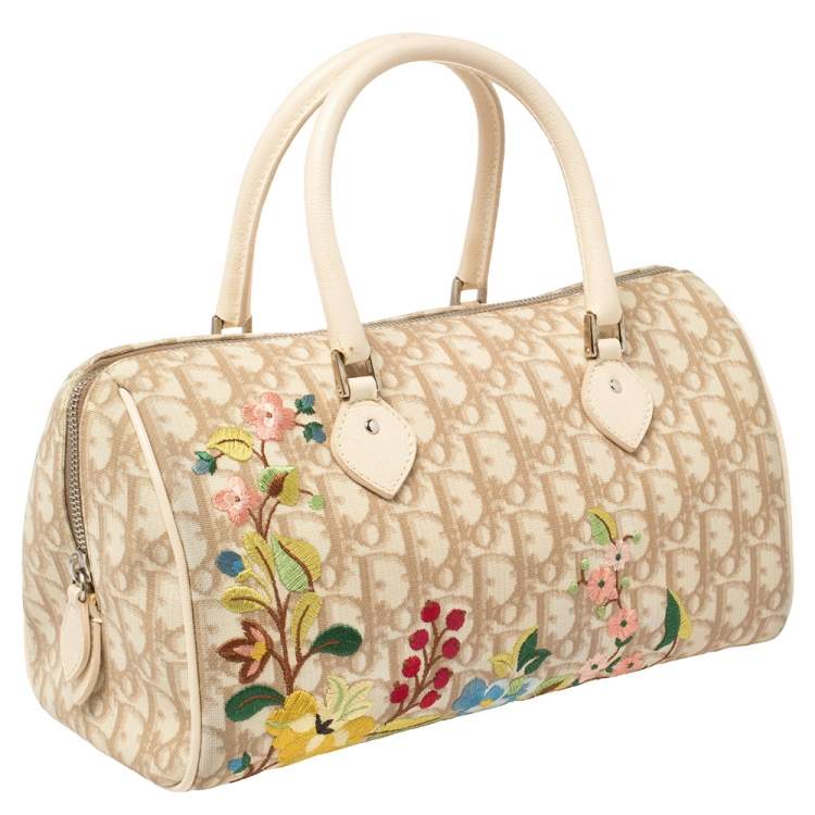 Dior Floral Embroidered Boston Bag