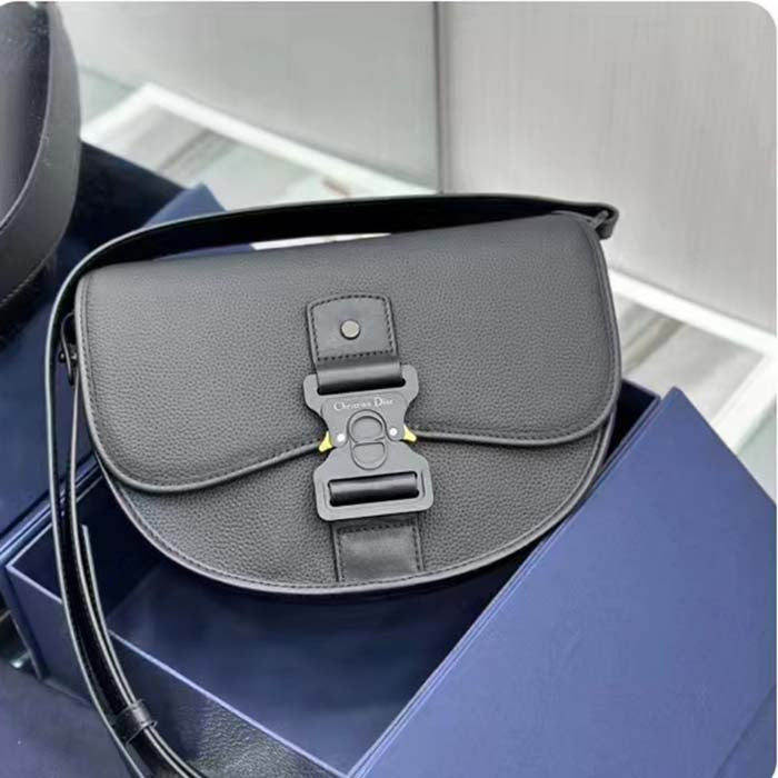 Dior CD Unisex Gallop Bag Strap Black Grained Calfskin Flap Closure