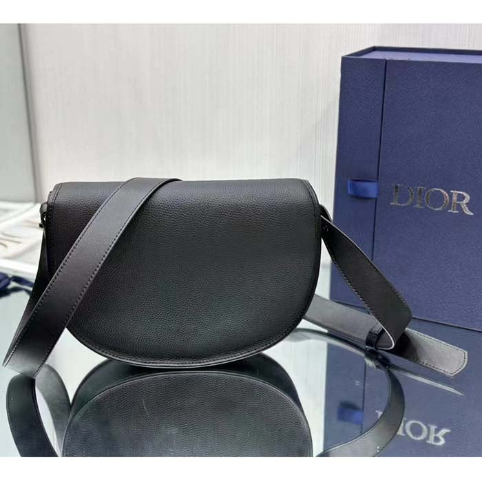 Dior CD Unisex Gallop Bag Strap Black Grained Calfskin Flap Closure