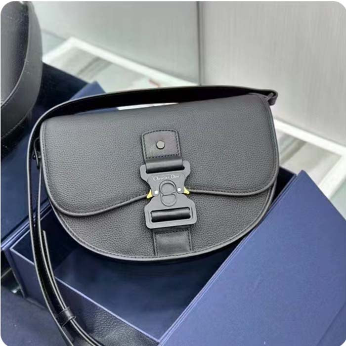 Dior CD Unisex Gallop Bag Strap Black Grained Calfskin Flap Closure